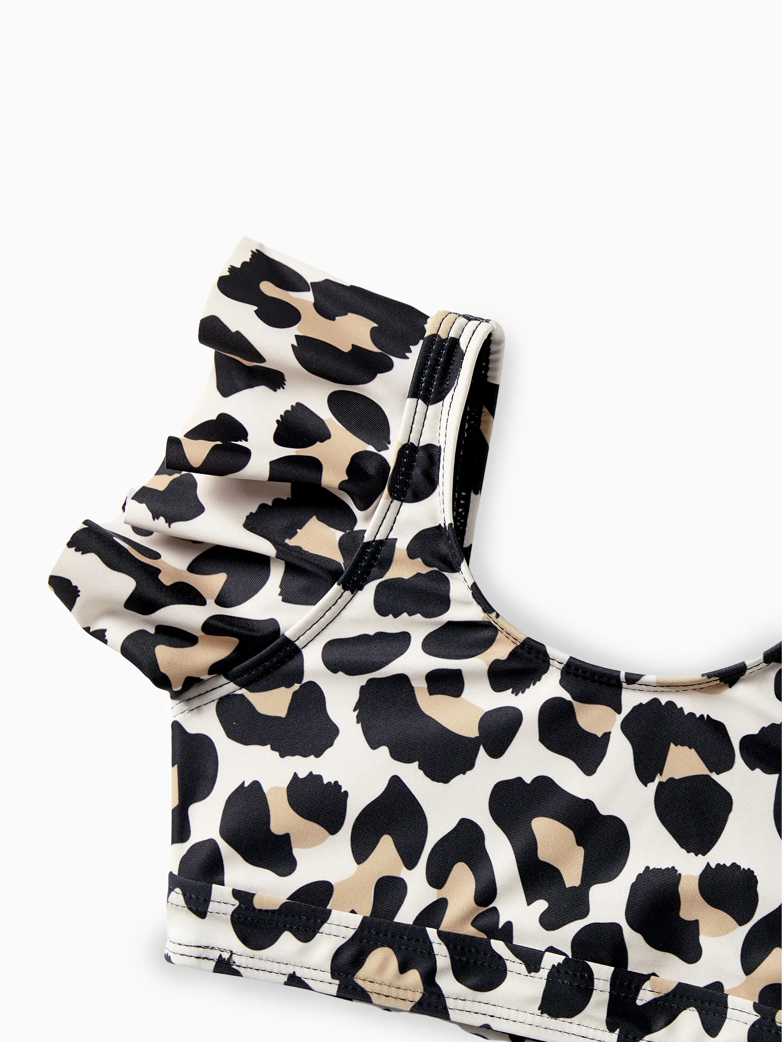 Daddy & Daughter Leopard Pattern Drawstring Swim Trunks or Ruffle Neck Two-Piece Bikini with Optional Cover Up Sarong Skirt Black - Image 10