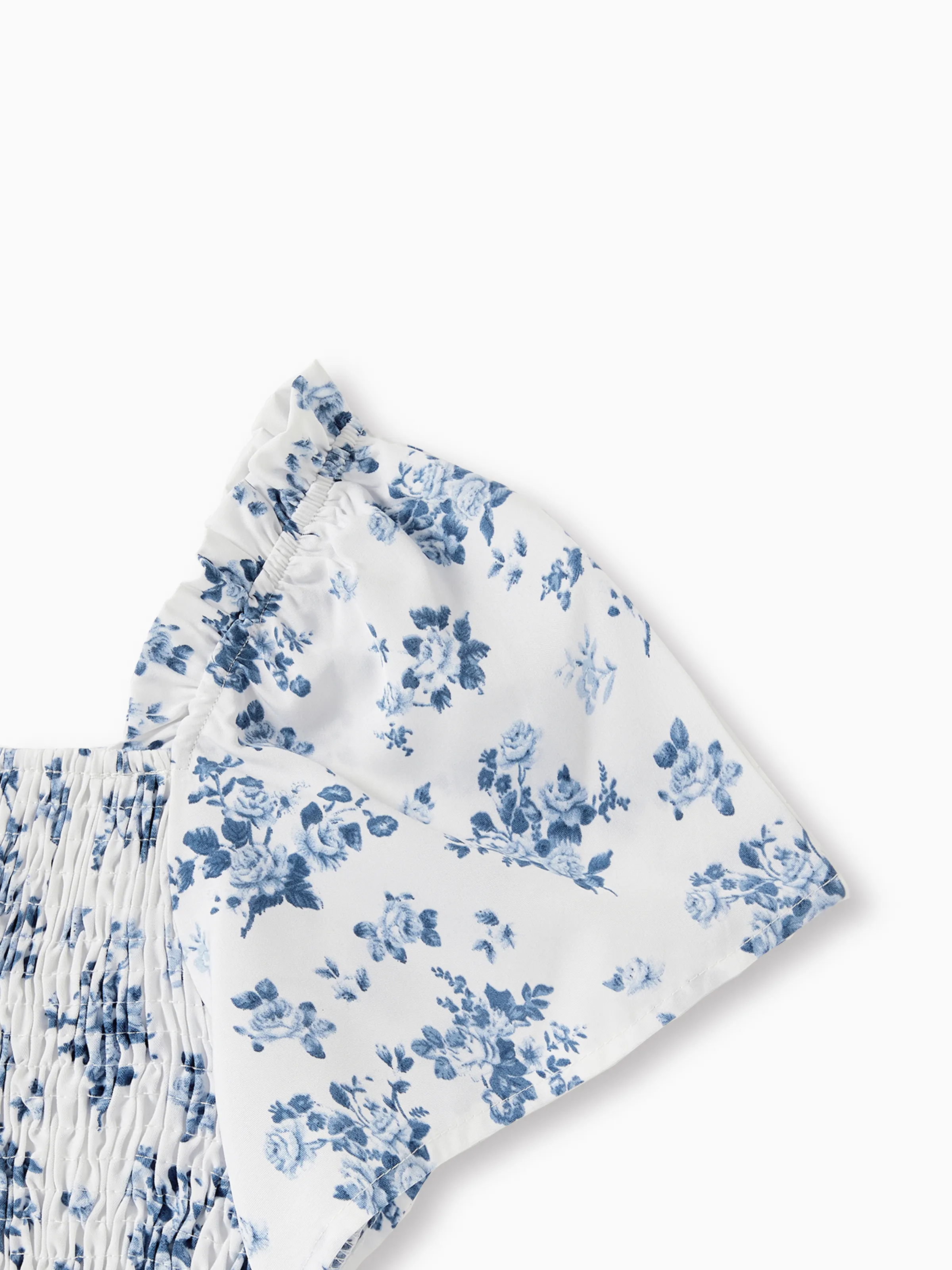Daddy & Daughter Outfit: Floral Smocking Casual Suit BLUEWHITE - Image 12