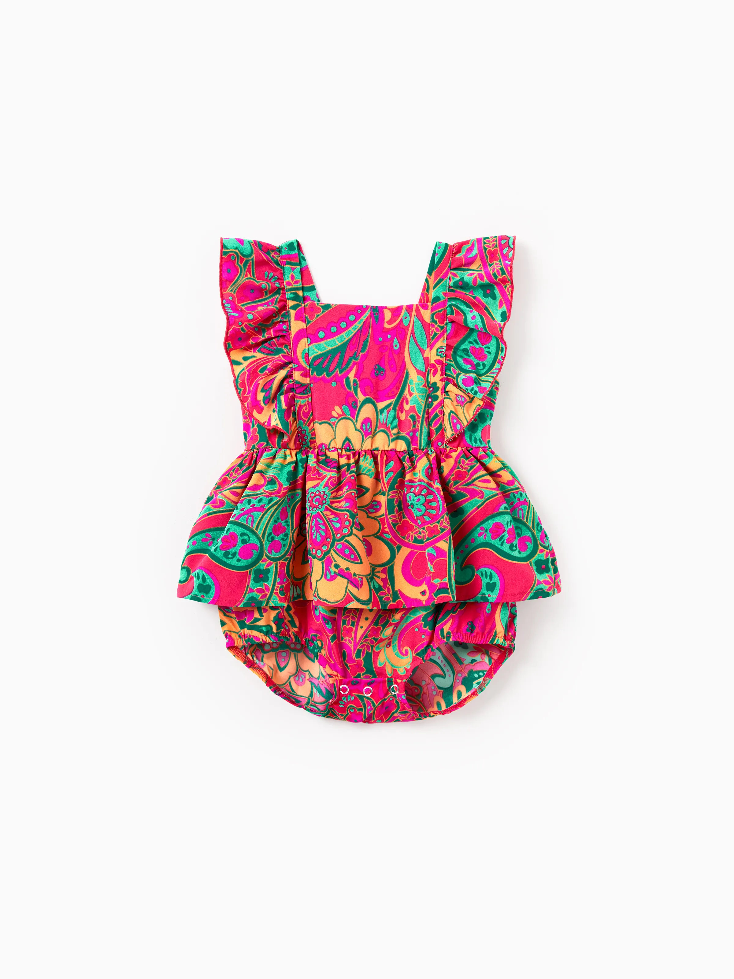Daddy & Daughter Outfit Set Sleeveless Halter Belted Dress or Short-sleeve Collar Shirt for Summer Vacation Hot Pink - Image 12