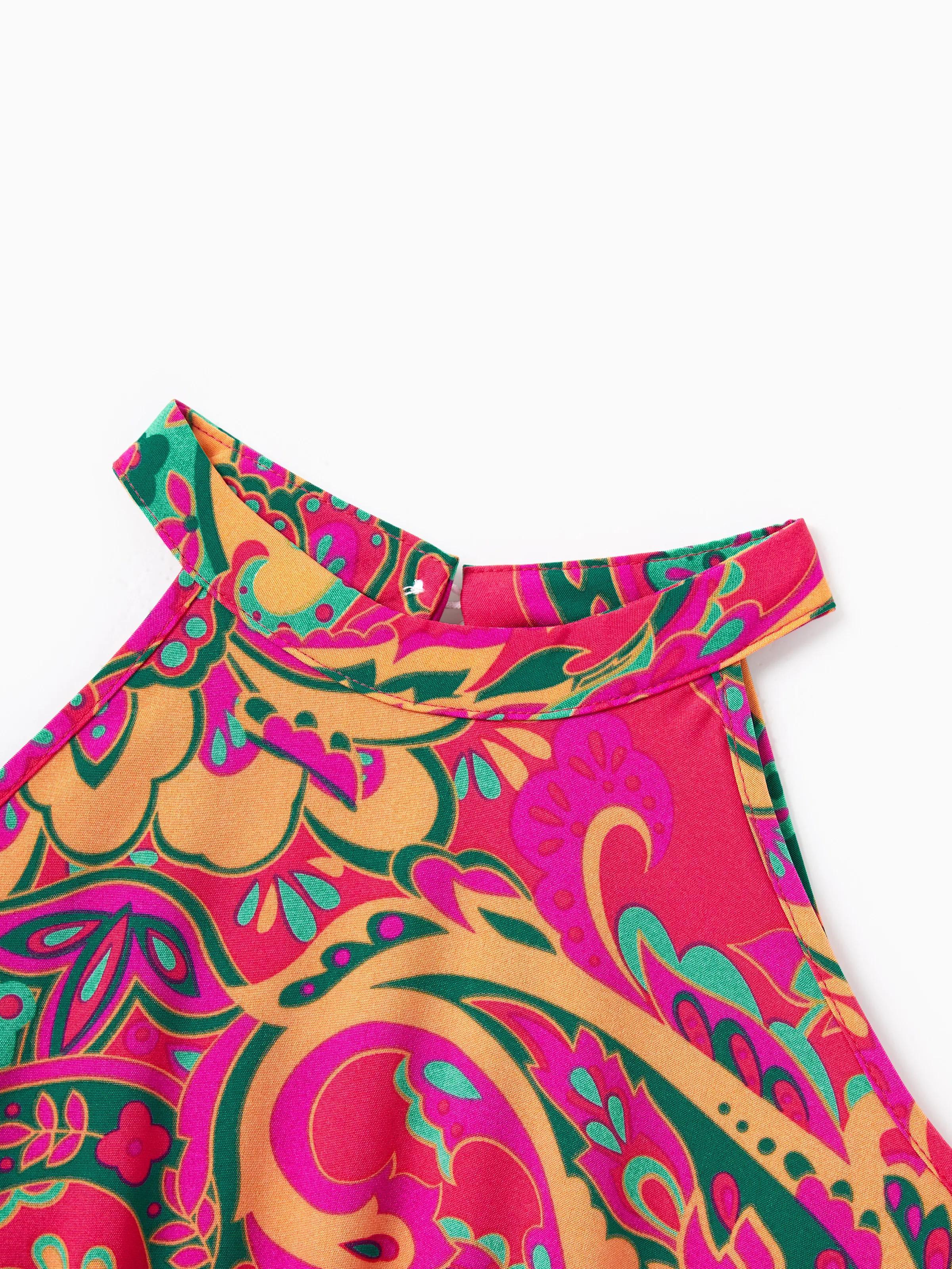 Daddy & Daughter Outfit Set Sleeveless Halter Belted Dress or Short-sleeve Collar Shirt for Summer Vacation Hot Pink - Image 9