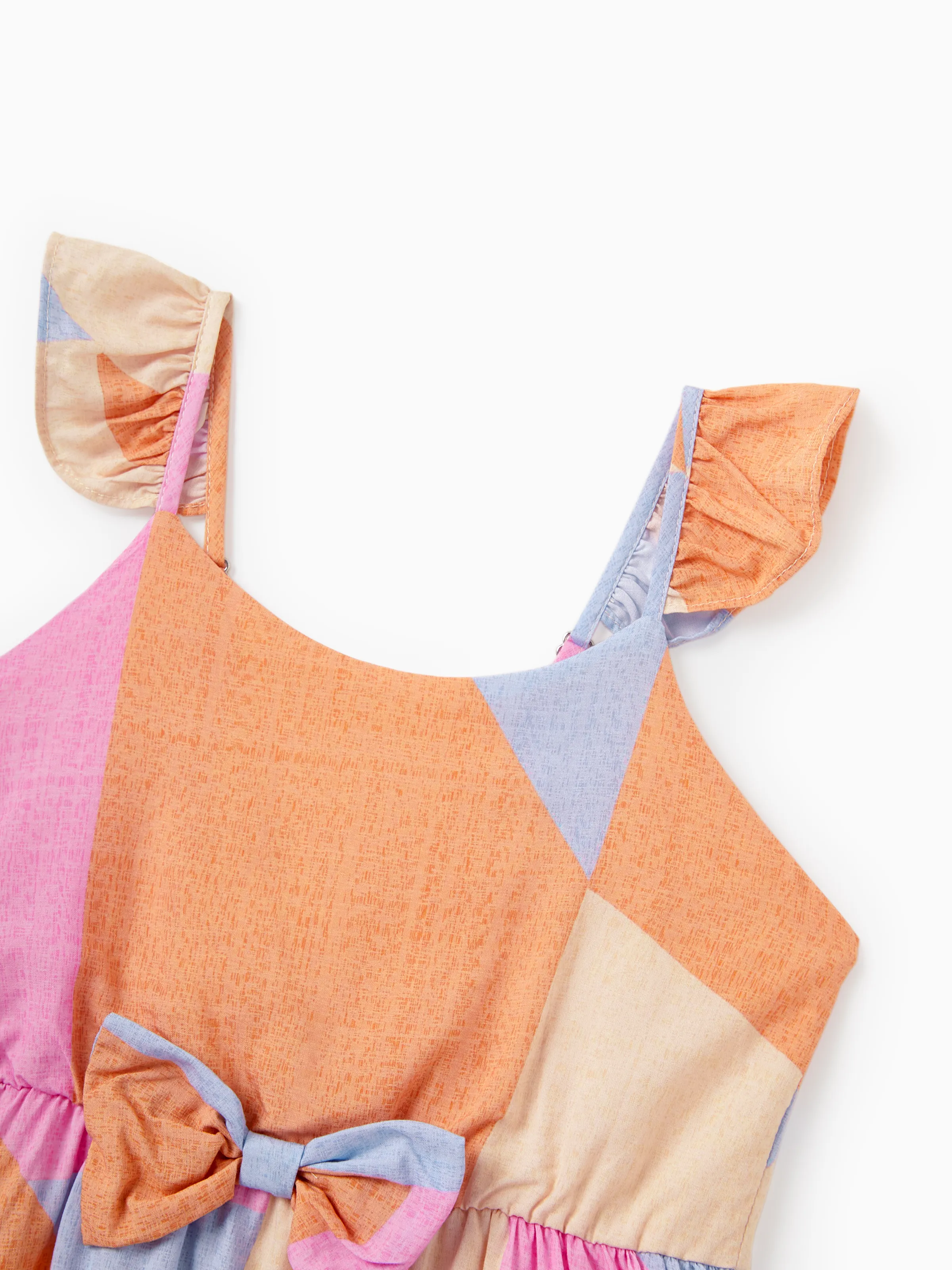 Daddy & Daughter Outfits Set Colorblock Sleeveless Strappy Dress or Short-sleeve T-shirt Multi-color - Image 15
