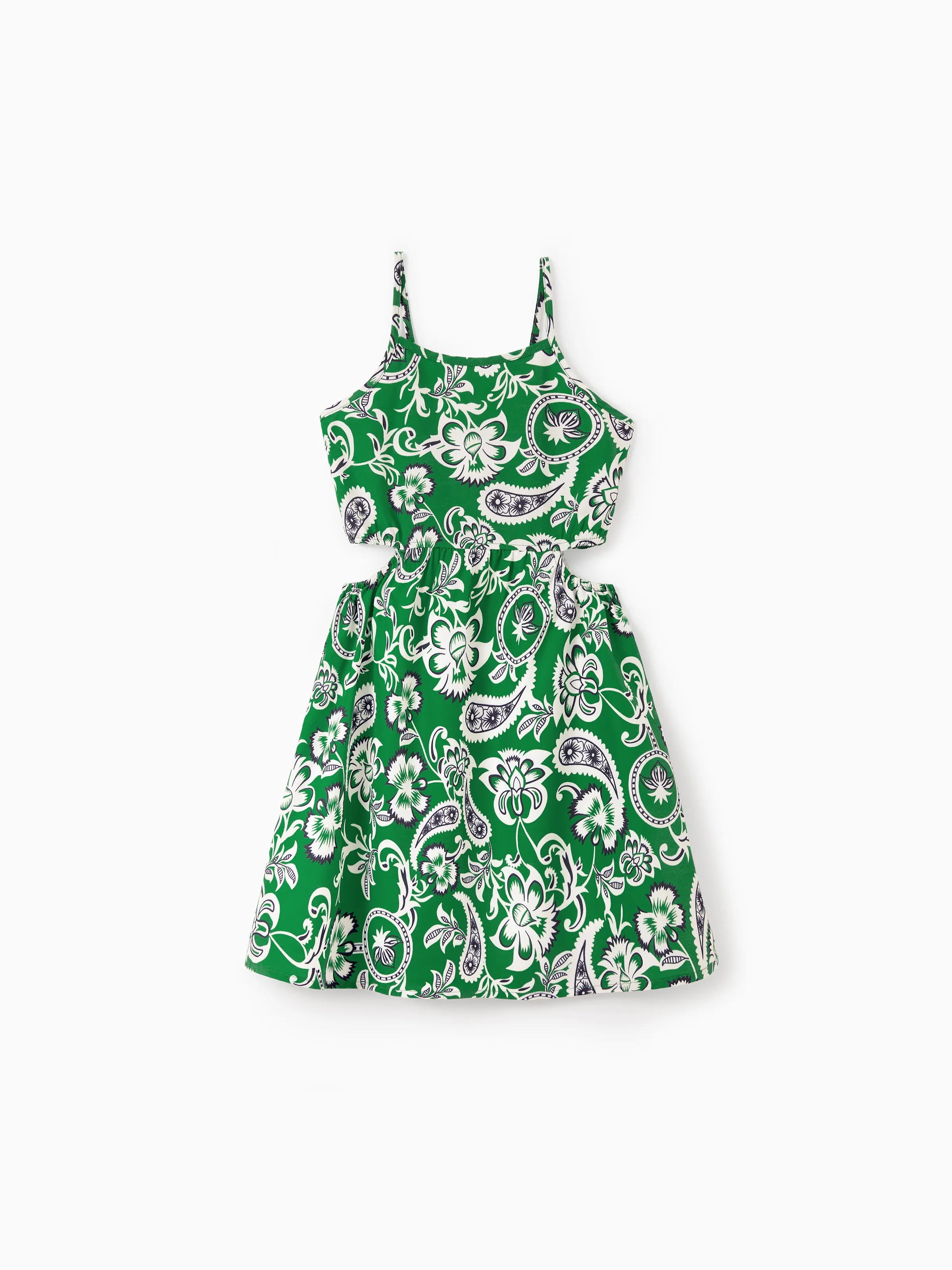 Daddy & Daughter Outfits Set Floral Print Short-sleeve Collar Shirt or Strappy Smocked Dress for Summer Vacation Green - Image 13