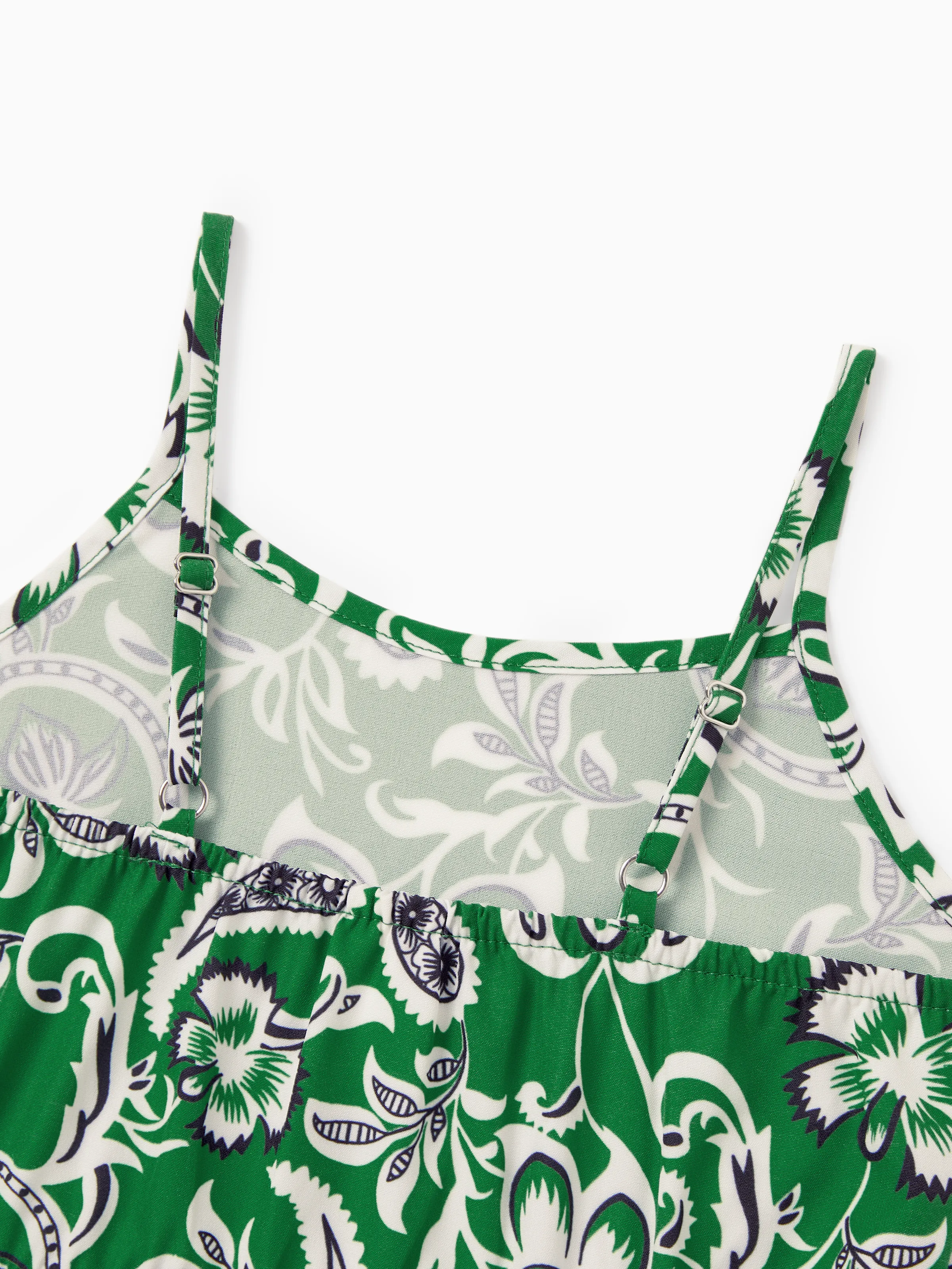 Daddy & Daughter Outfits Set Floral Print Short-sleeve Collar Shirt or Strappy Smocked Dress for Summer Vacation Green - Image 16