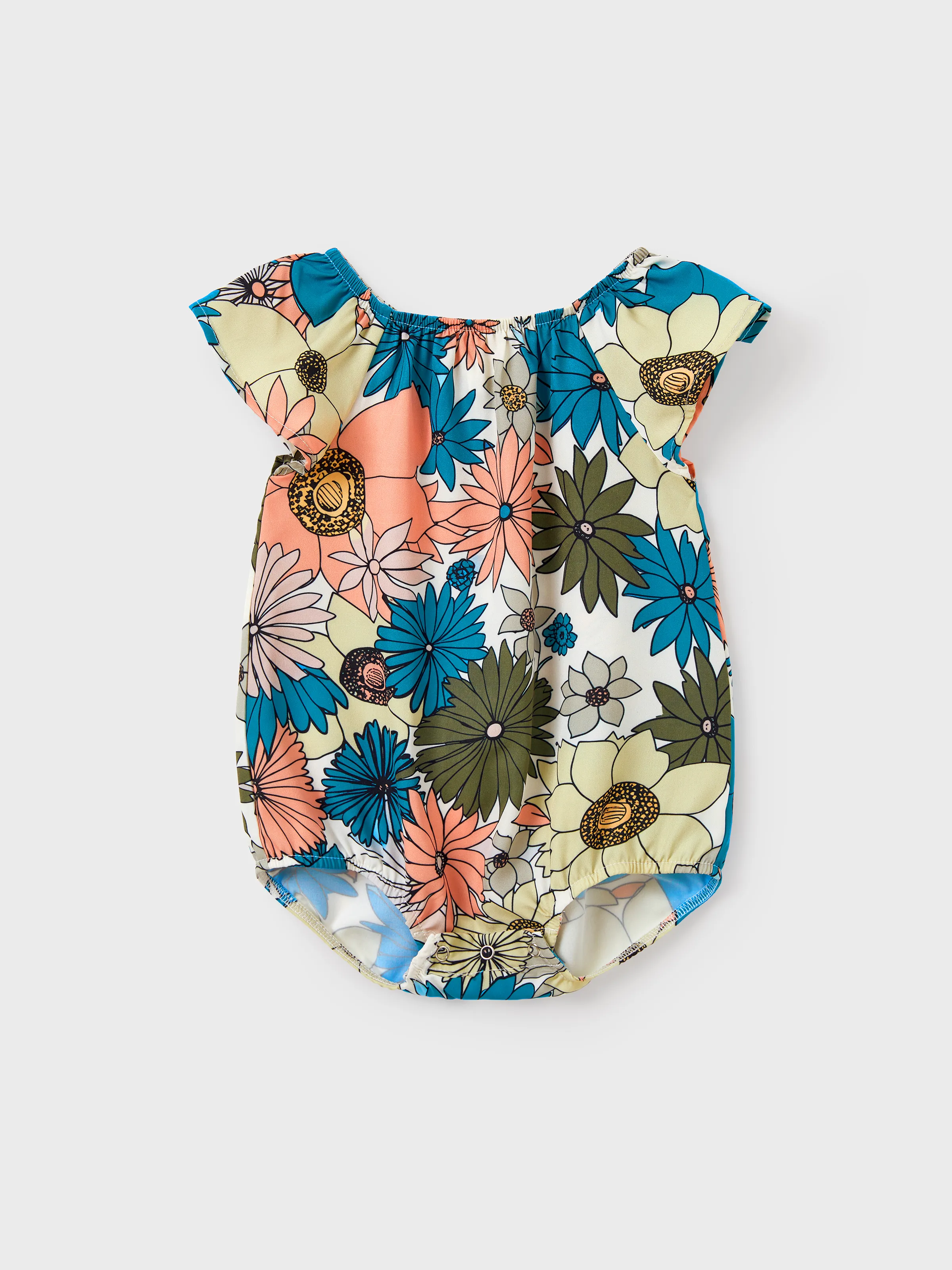 Daddy & Daughter Set Sun Flower Print Short-sleeve Collar Shirt or White Camisole Top and Flower Wide-leg Pants Set for Summer Vacation Multi-color - Image 13