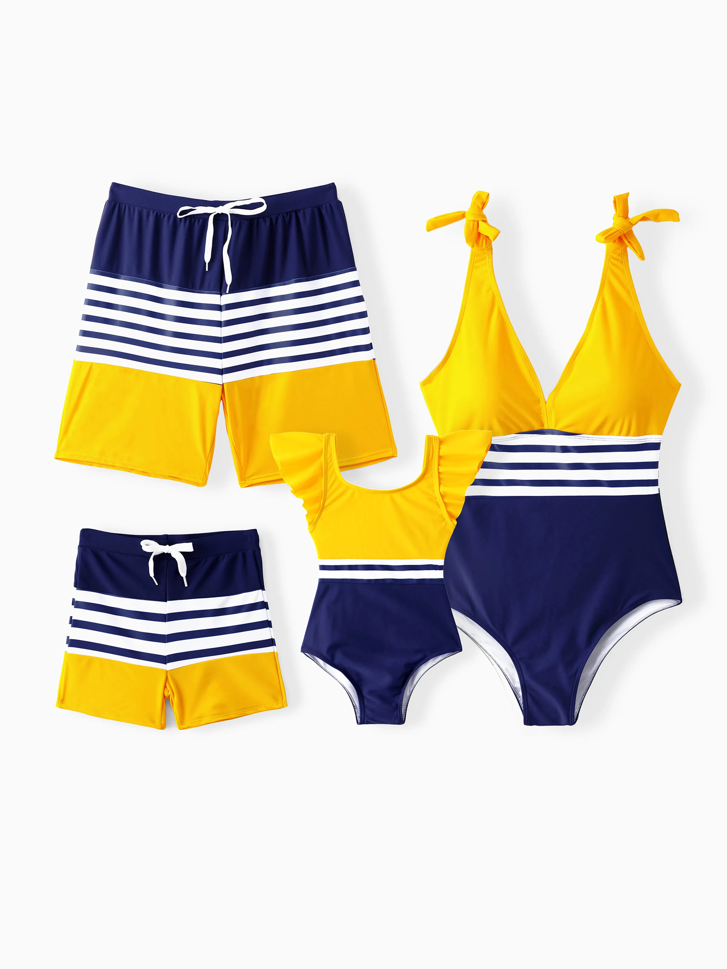 Daddy & Daughter Stripe & Colorblock Spliced One Piece Swimsuit or Swim Trunks Shorts ColorBlock - Image 3