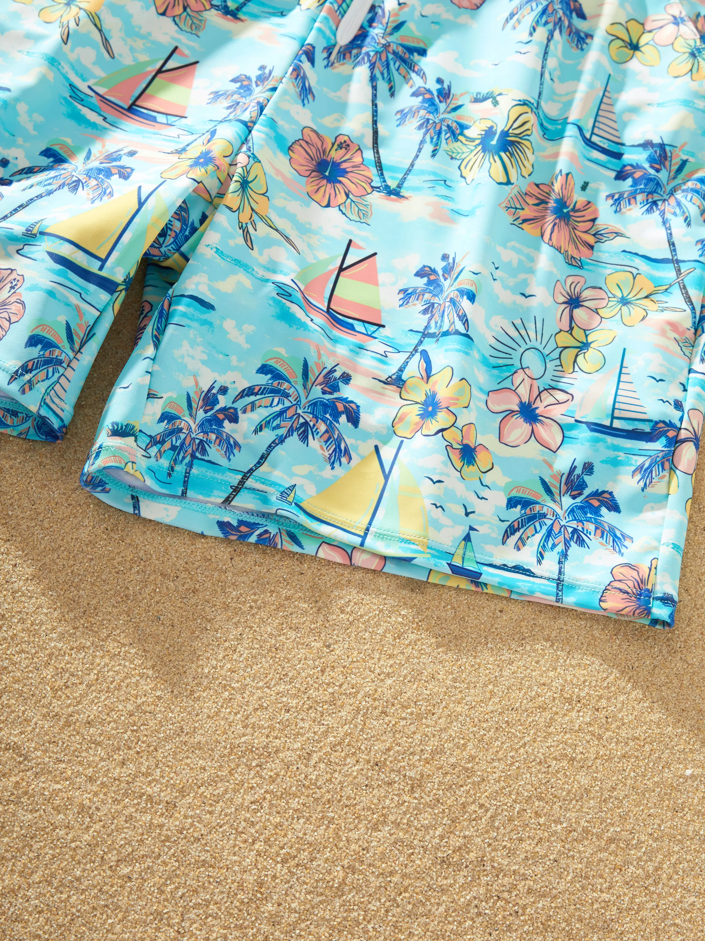 Daddy & Daughter Swimwear Tropical Print,  Girl two-piece Swimsuit  for Summer Beach Vacation Light Blue - Image 10