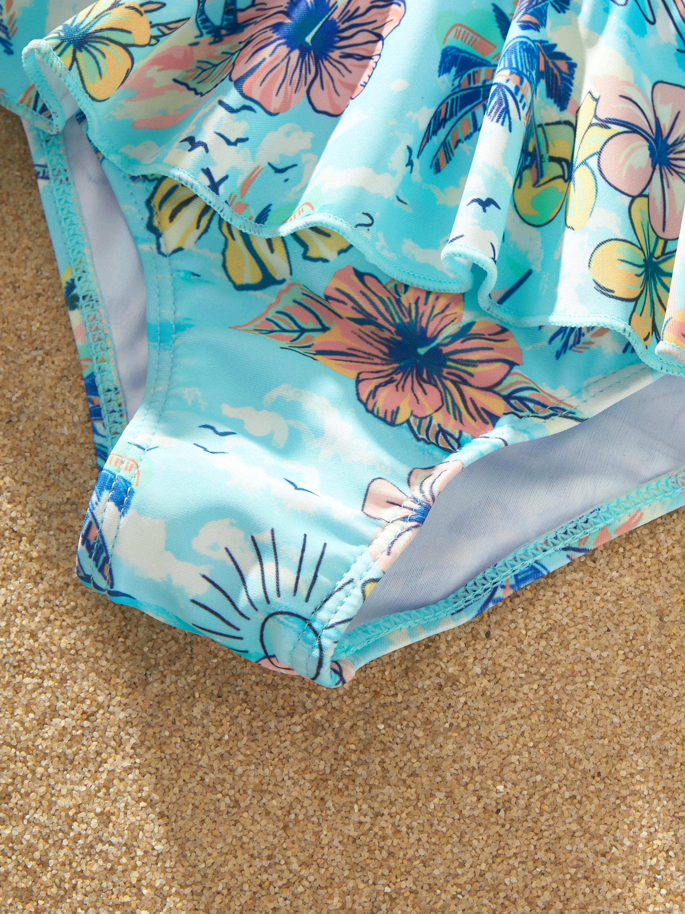 Daddy & Daughter Swimwear Tropical Print,  Girl two-piece Swimsuit  for Summer Beach Vacation Light Blue - Image 17