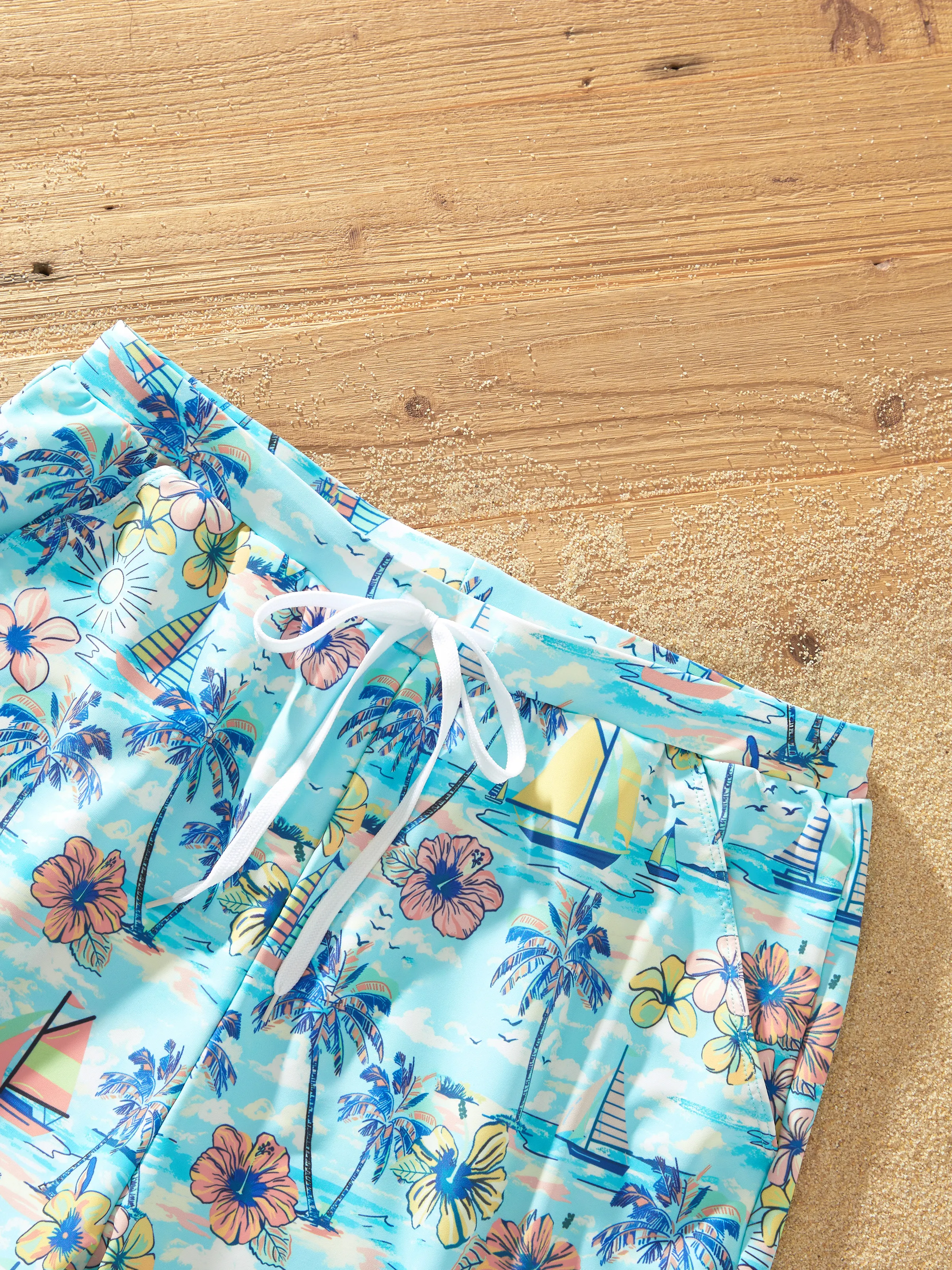 Daddy & Daughter Swimwear Tropical Print,  Girl two-piece Swimsuit  for Summer Beach Vacation Light Blue - Image 8