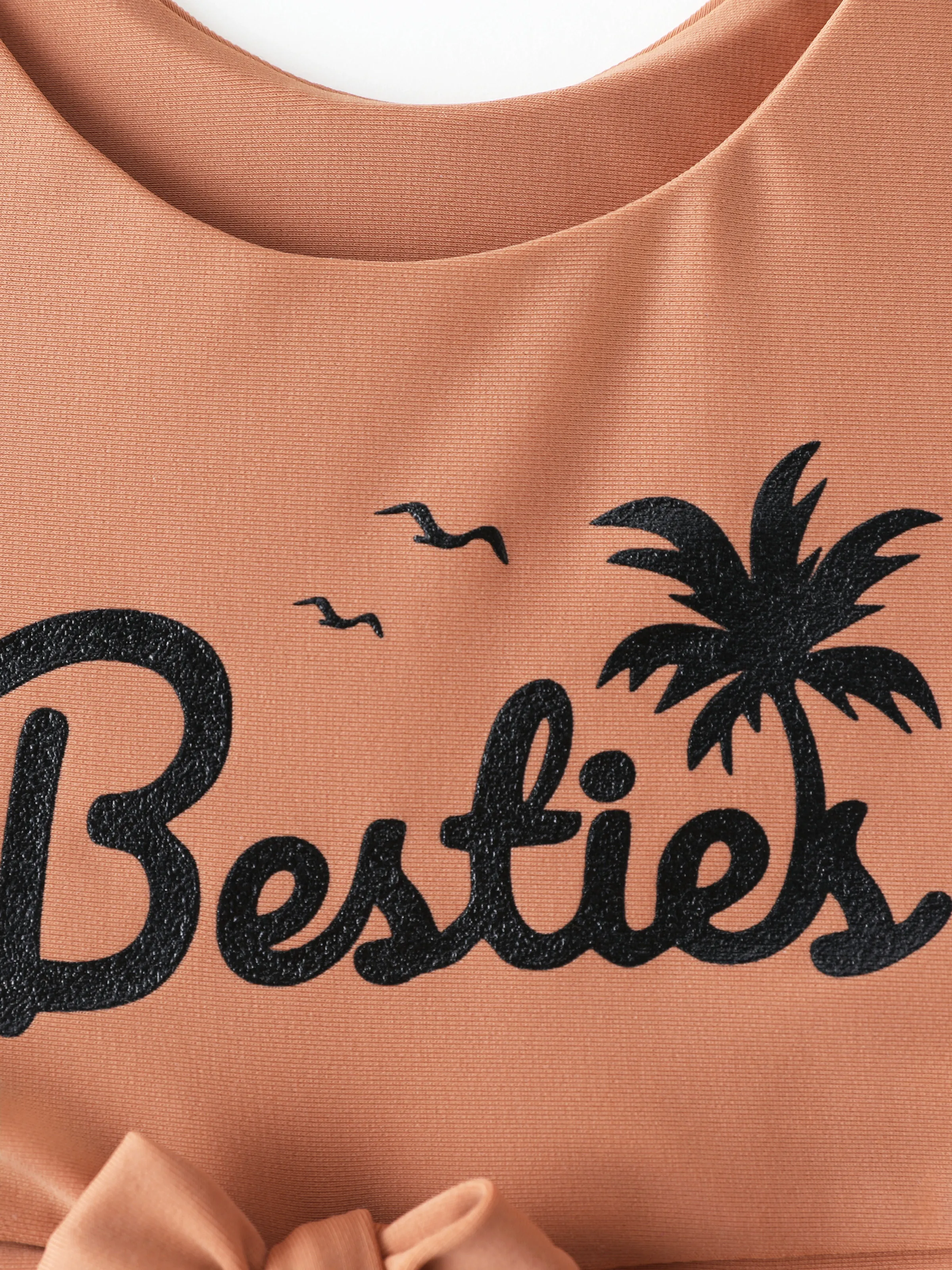 Daddy & Daughter Vertical Stripe Drawstring Swim Drunks or Besties Printed Crop Tank Bikini Khaki - Image 10