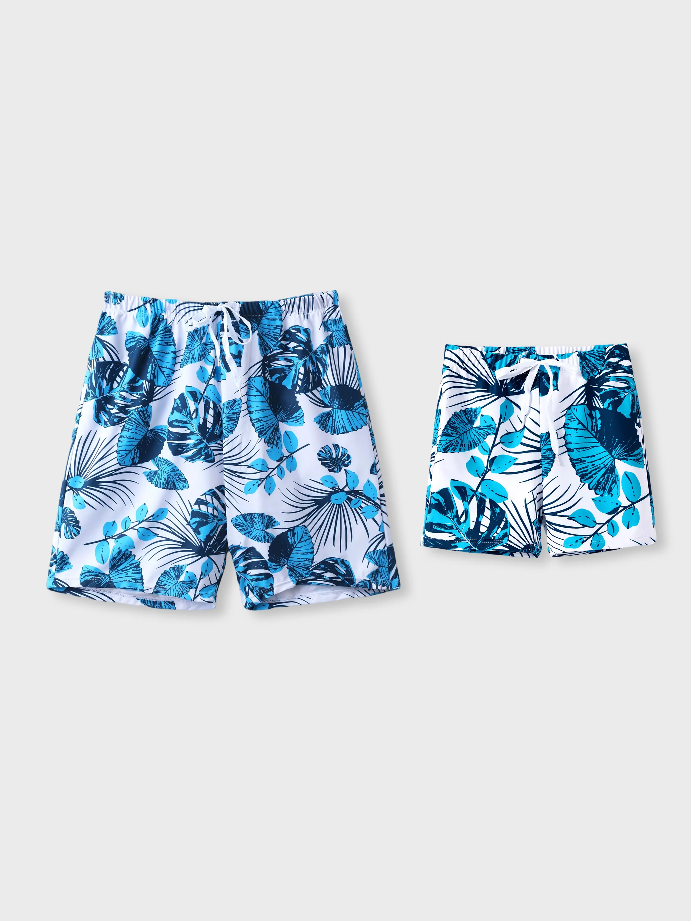 Daddy & Son Drawstring Swim Trunks or Cut Out Lace UP Back One-Piece Swimsuit BLUEWHITE