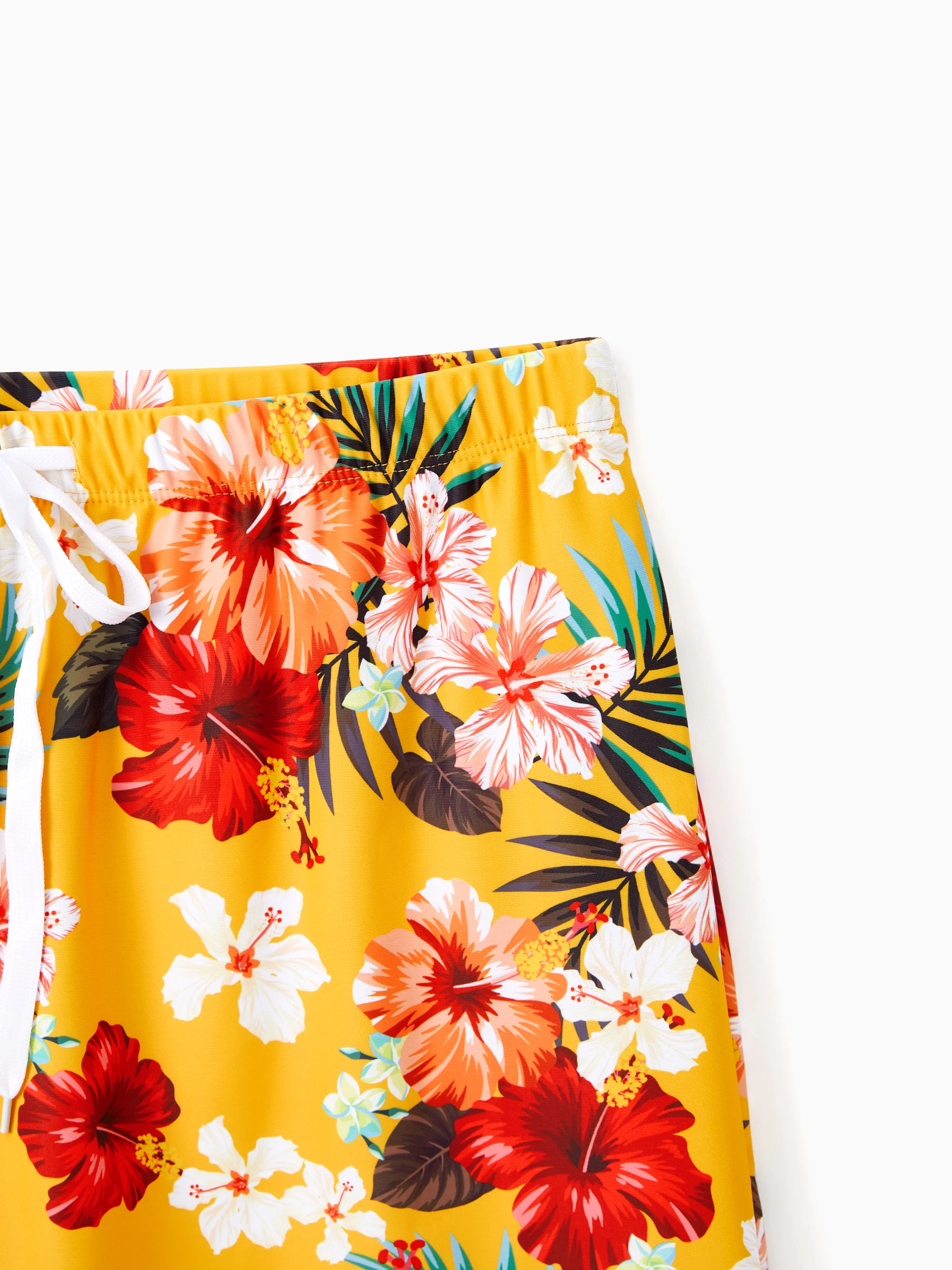 Daddy & Son Floral Drawstring Swim Trunks with Triangle Swim Bottom Yellow - Image 5