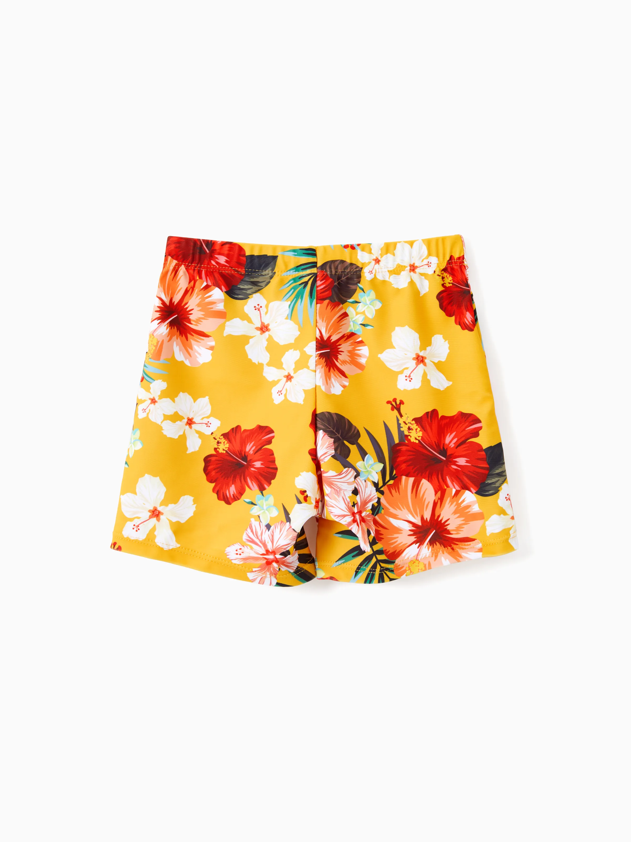 Daddy & Son Floral Drawstring Swim Trunks with Triangle Swim Bottom Yellow - Image 9