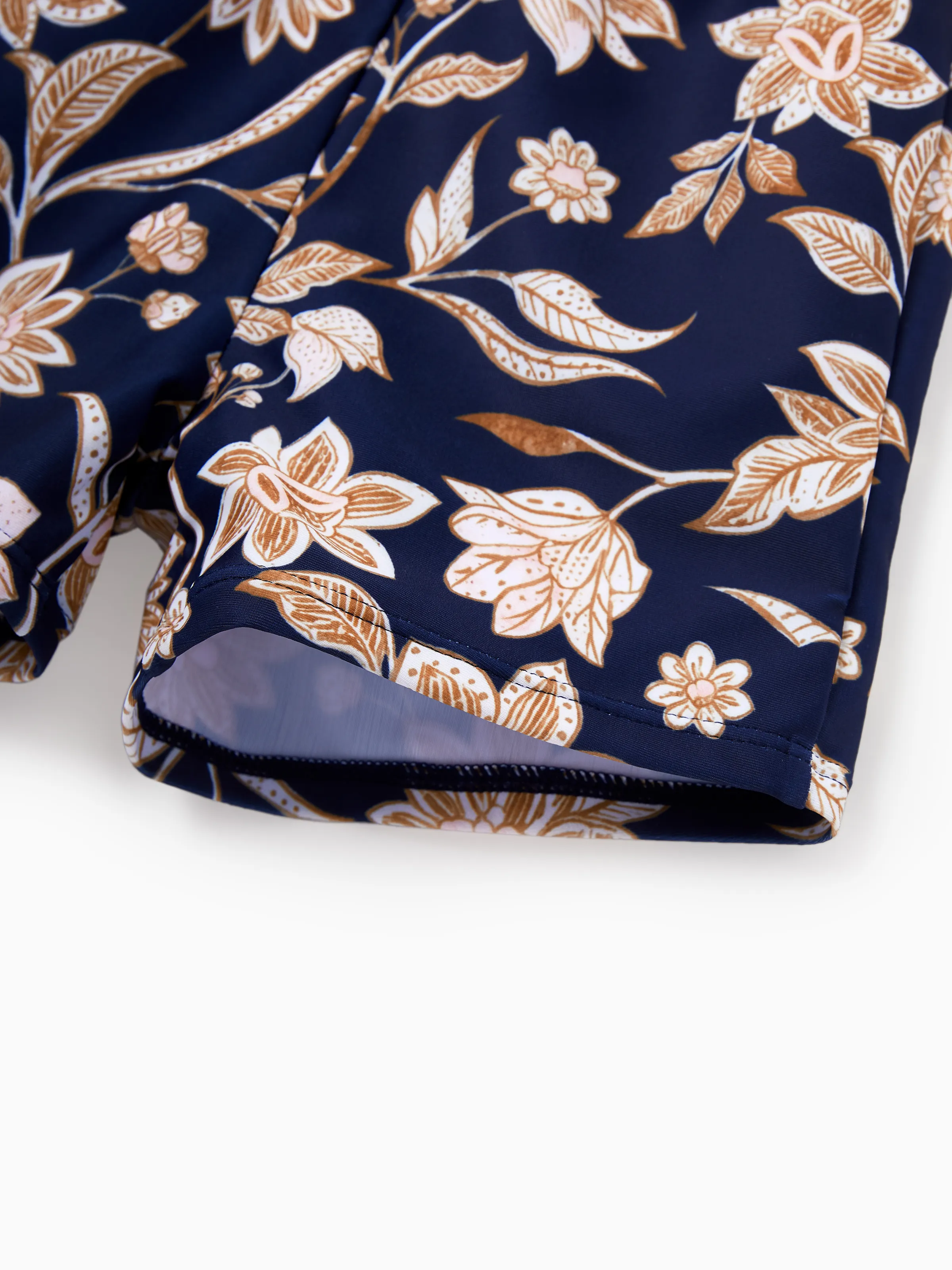 Daddy & Son Floral Print Swimsuits 2-in-1 One-Piece Swimsuit & Swim Trunks Deep Blue - Image 11