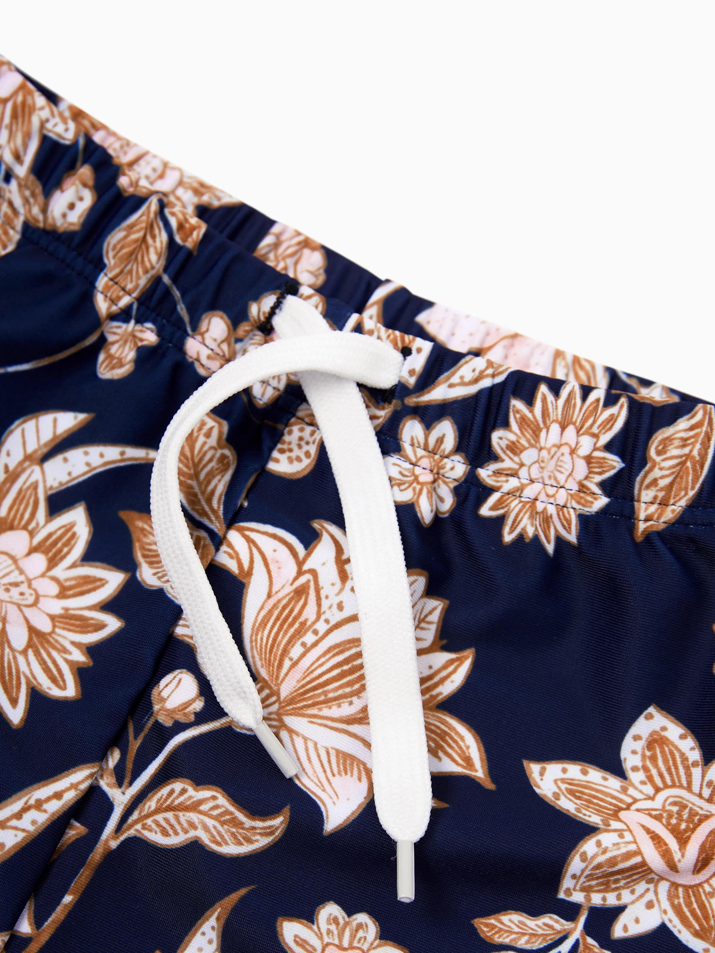Daddy & Son Floral Print Swimsuits 2-in-1 One-Piece Swimsuit & Swim Trunks Deep Blue - Image 12