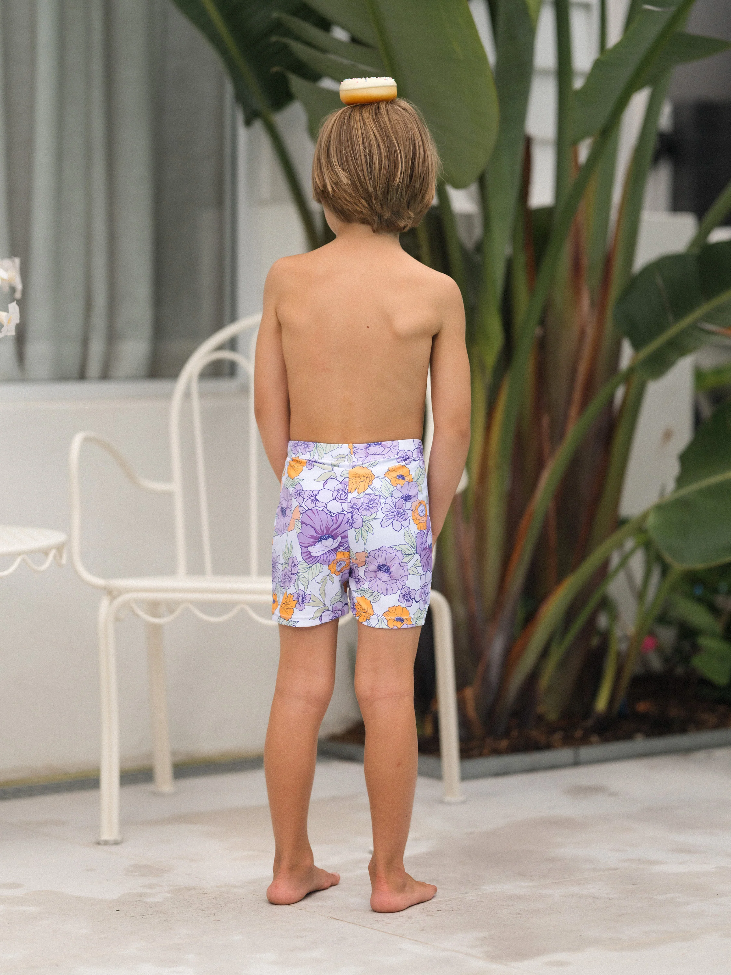 Mommy & me Floral Print Swimsuits Ruffled One-Piece Bathing Suit & Swim Trunks Set Purple - Image 18