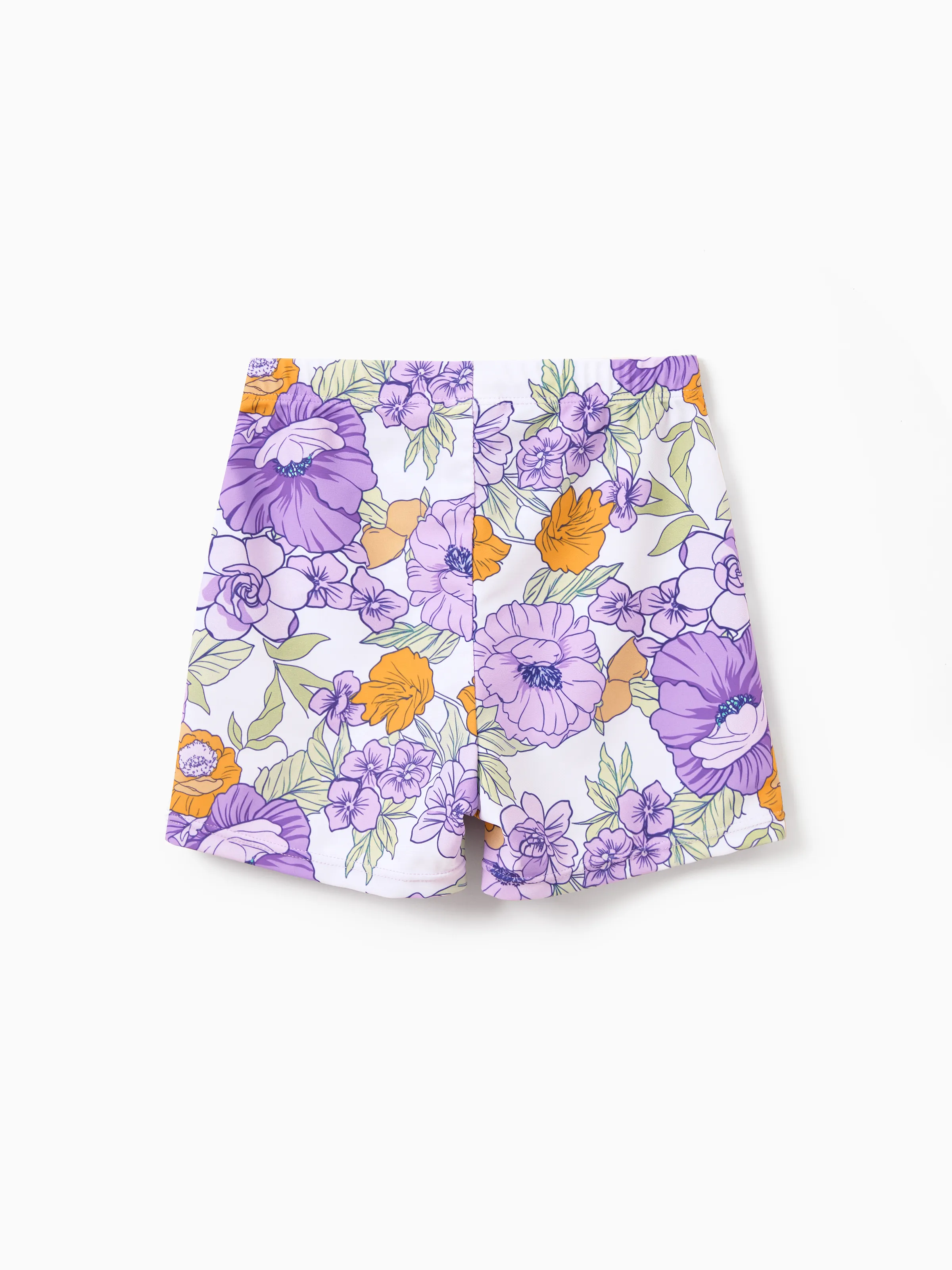 Daddy & Son Floral Print Swimsuits Ruffled One-Piece Bathing Suit & Swim Trunks Set Purple - Image 14