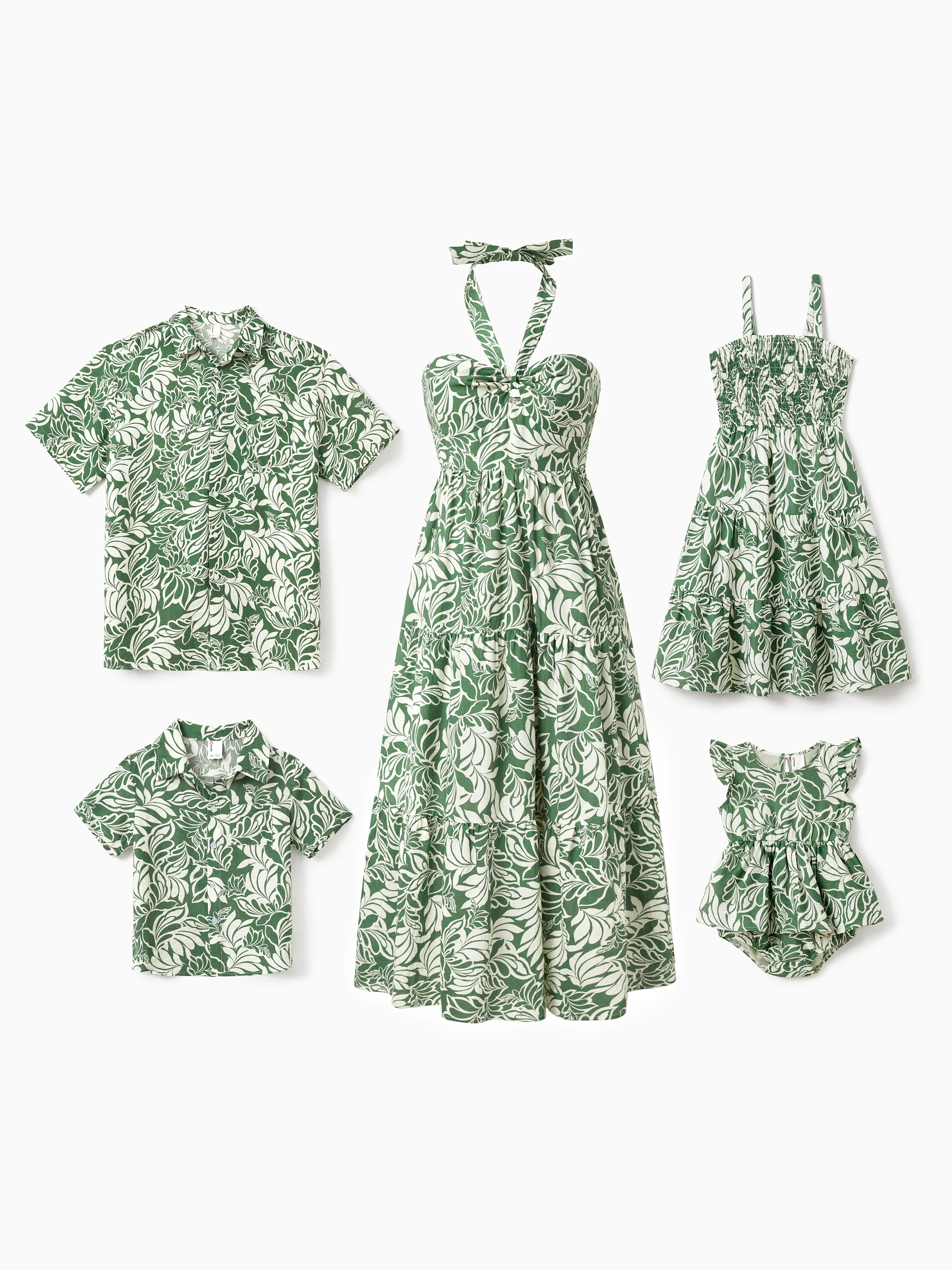 Mommy & me Leaf Print Halter Dress Green Set Green - Image 3