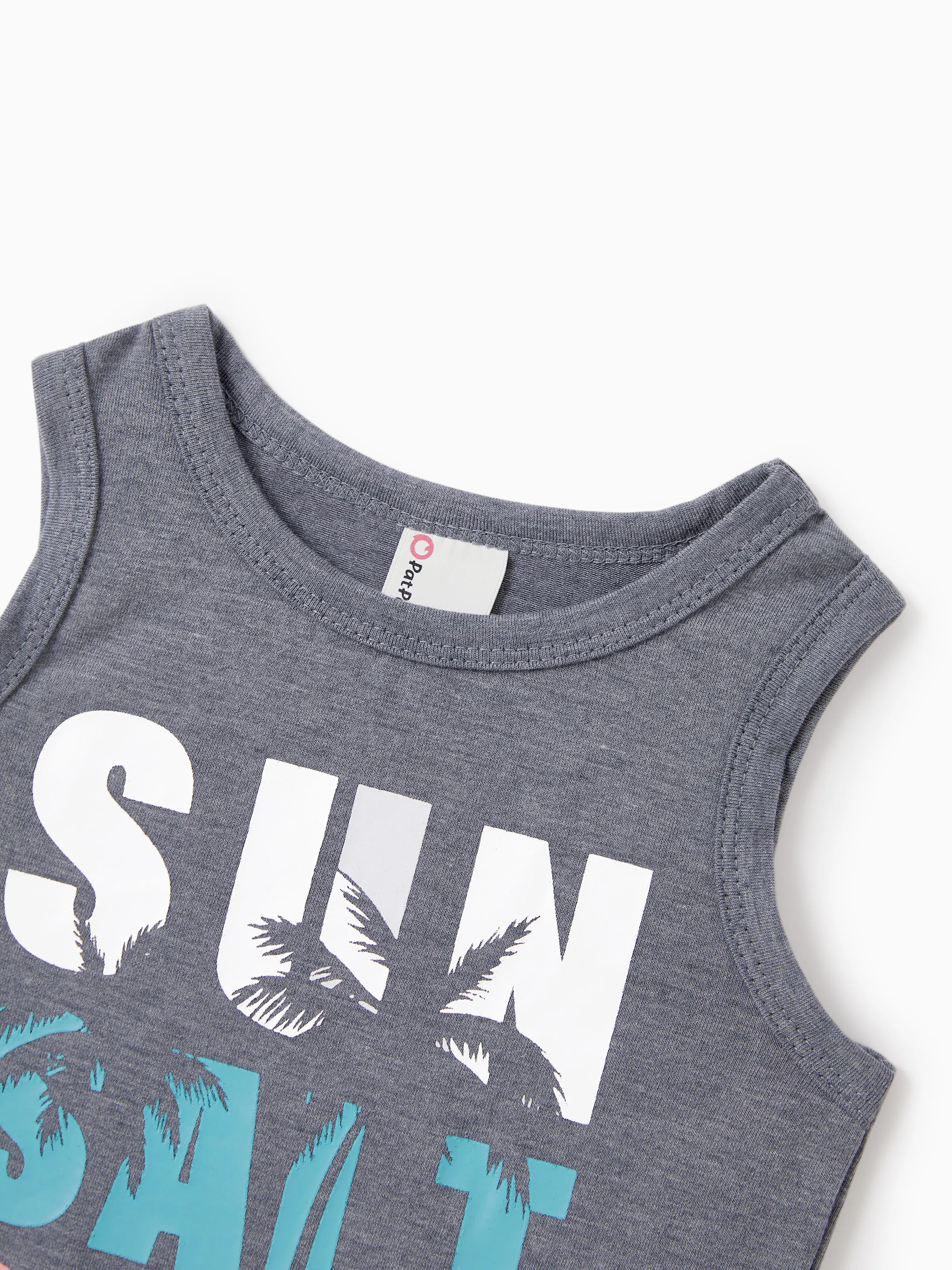 Daddy & Son Letter Print Sleeveless Tank Top Set Grey - Image 15
