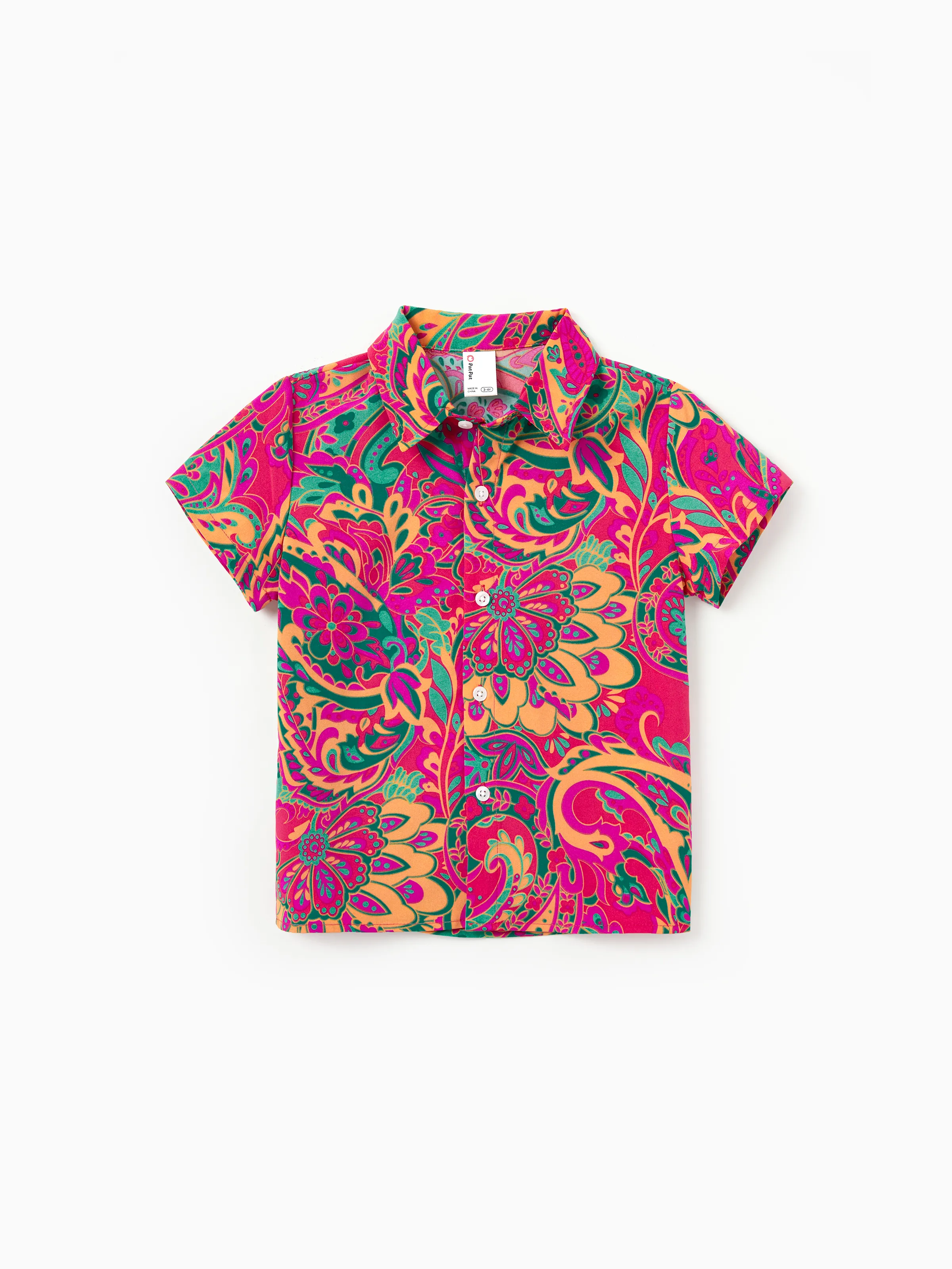 Daddy & Son Outfit Set Short-sleeve Collar Shirt for Summer Vacation Hot Pink - Image 7