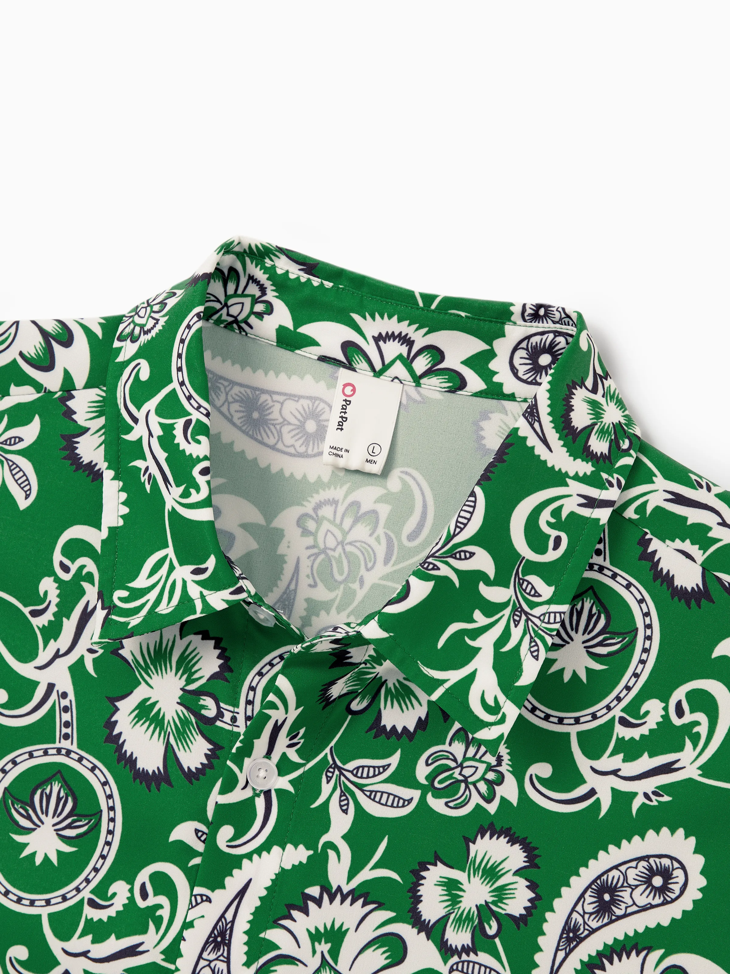 Daddy & Son Outfits Set Floral Print Short-sleeve Collar Shirt or Strappy Smocked Dress for Summer Vacation Green - Image 8