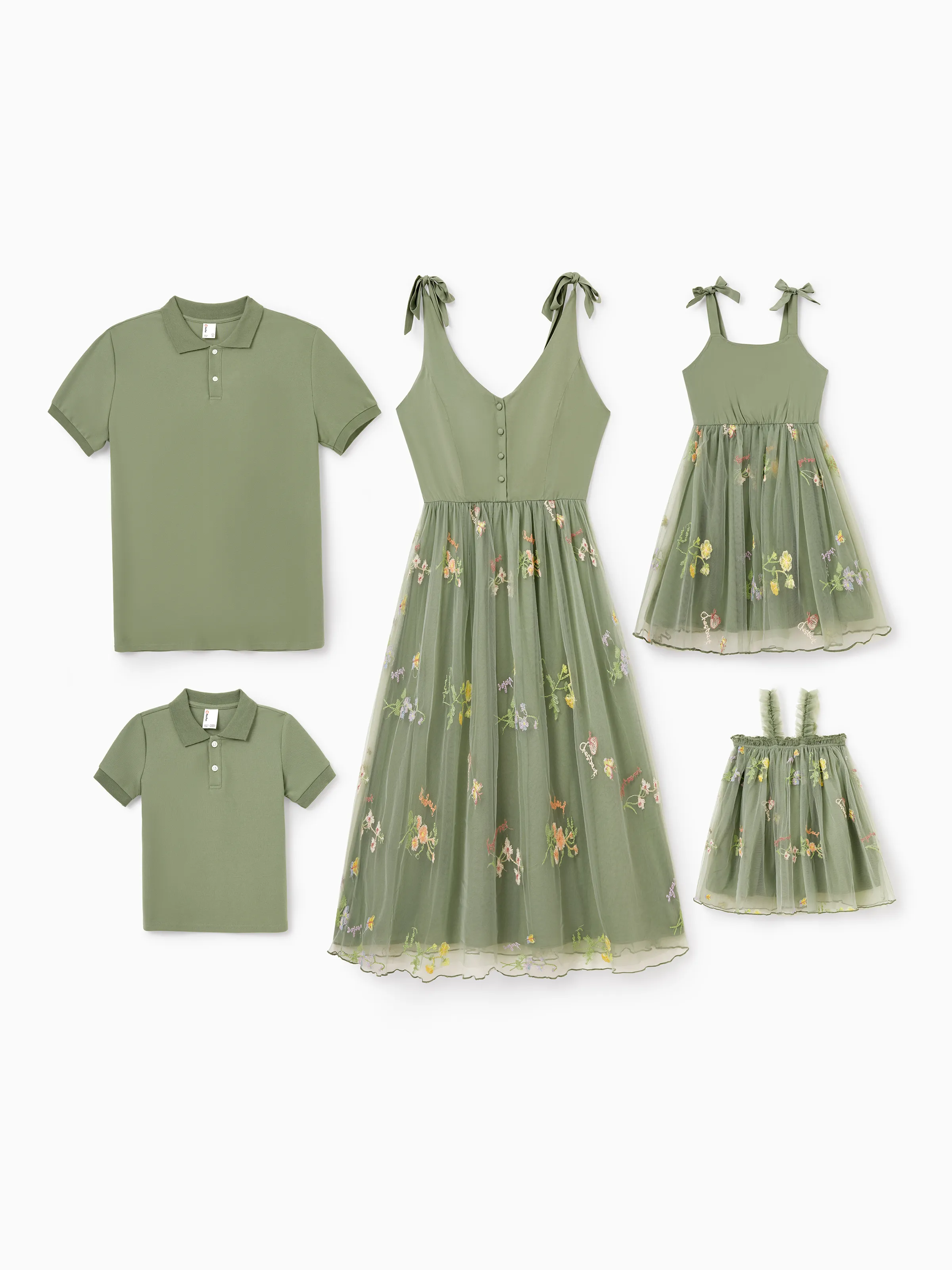 Daddy & Son Polo Collar Short-sleeve Shirt or V-neck Strappy Mesh Dress Green - Image 3