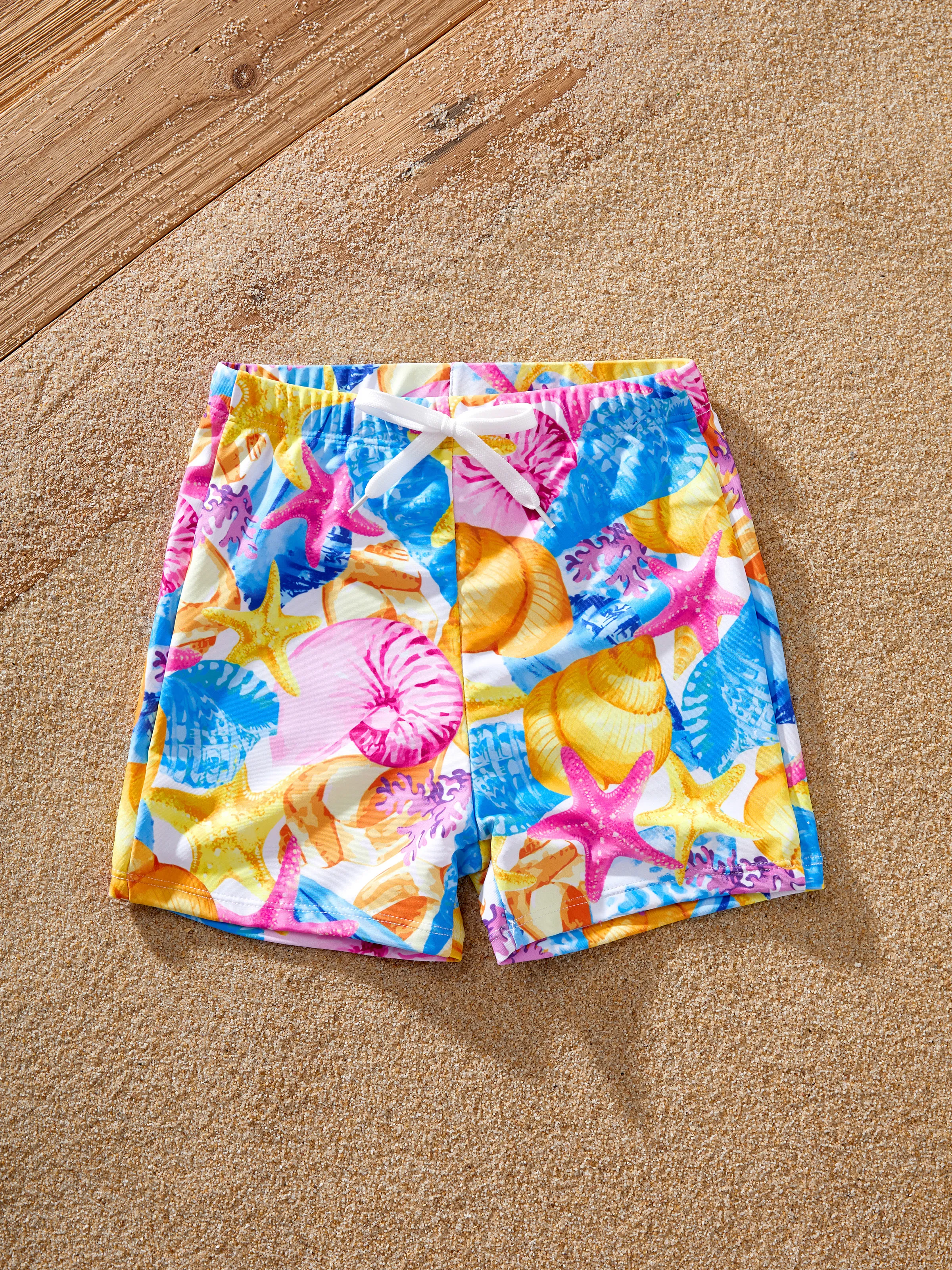 Daddy & Son Seashell & Starfish Print Swimsuits Ruched One-Piece & Swim Trunks Set Multi-color - Image 13