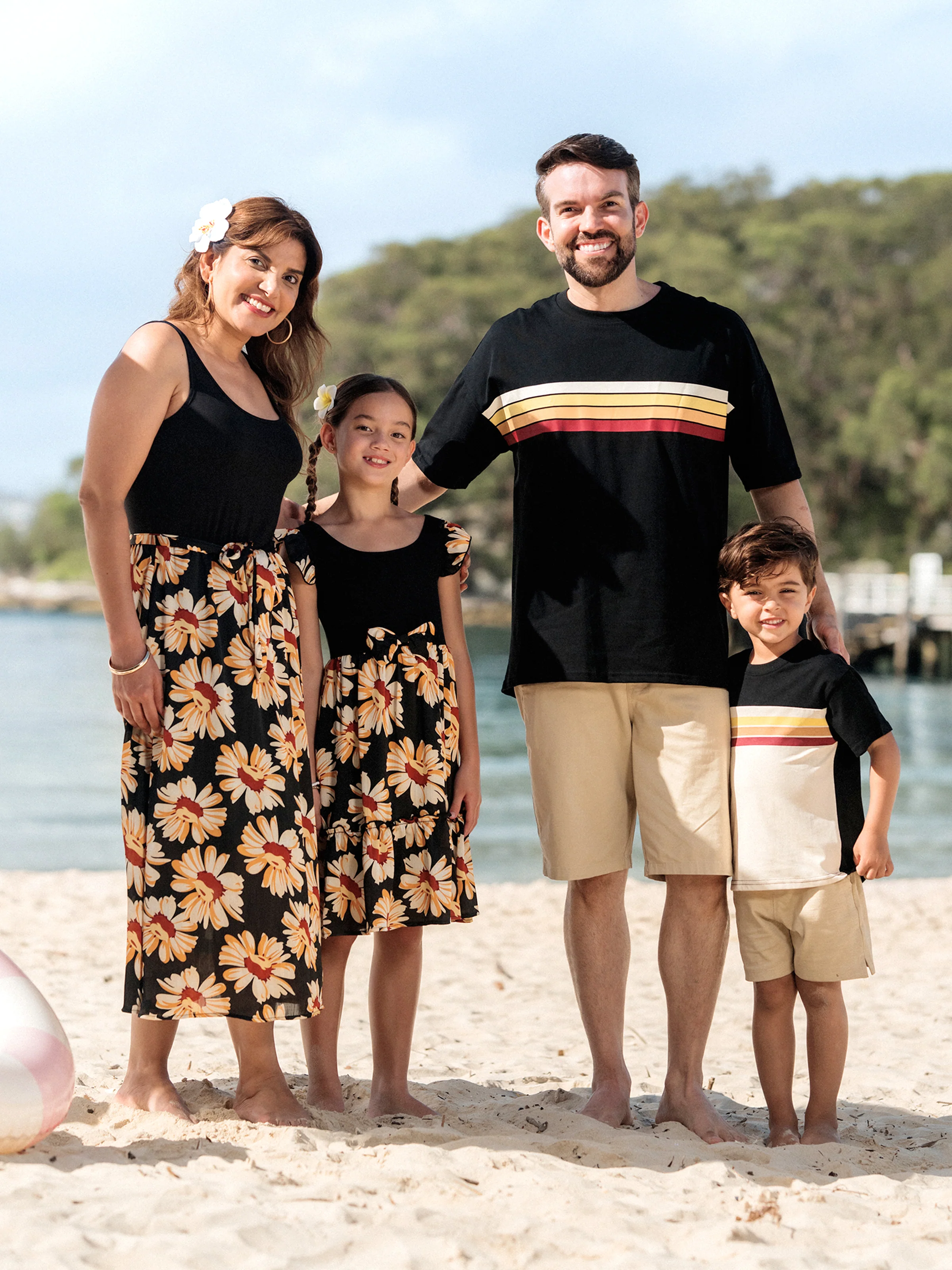 Daddy & Son Set Floral Sleeveless Strappy Dress or Colorblock Short-sleeve T-shirt Black - Image 2