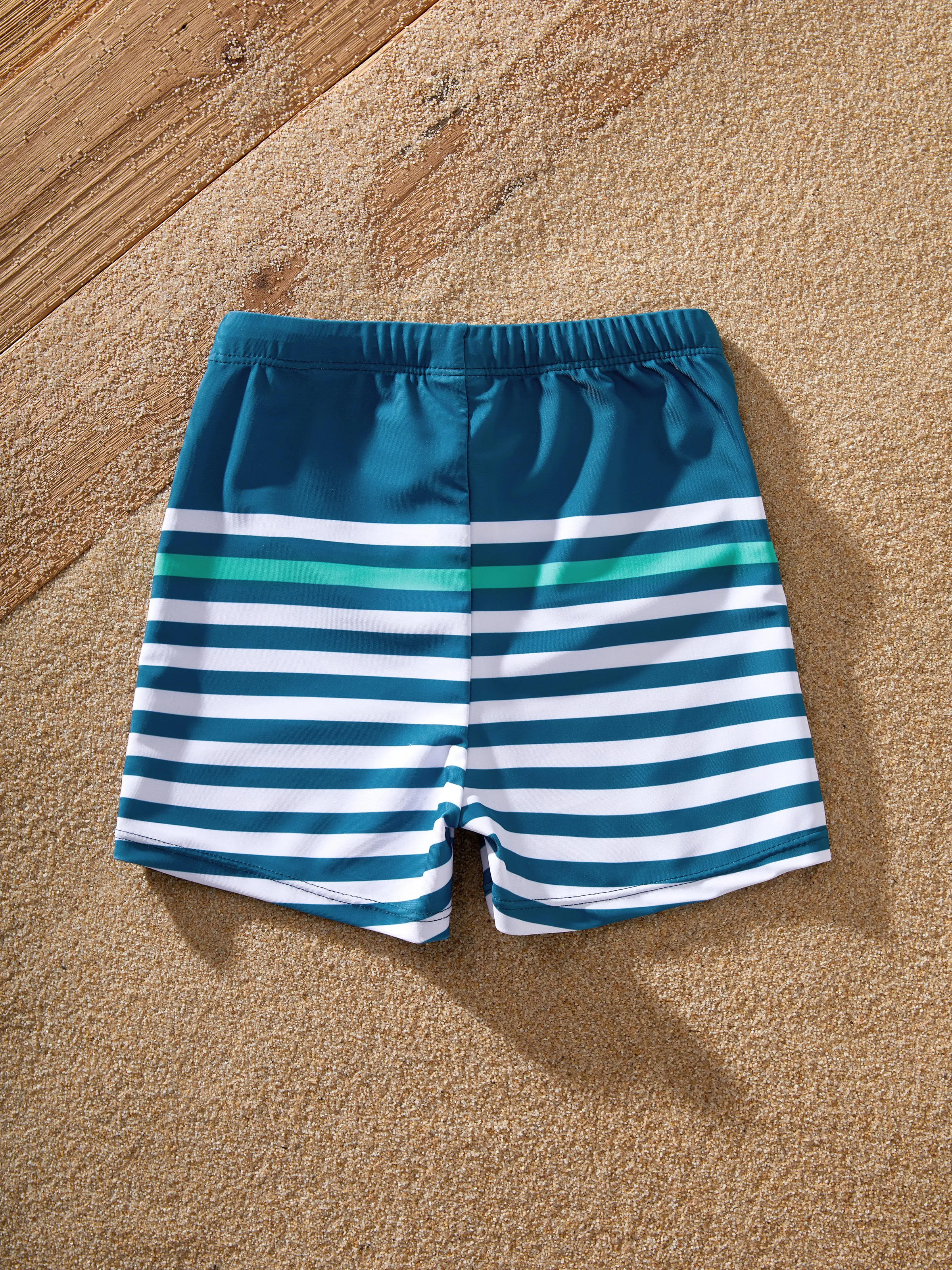 Daddy & Son Teal Striped Swimsuits Ruched Bikini & Swim Trunks Set Multi-color - Image 9