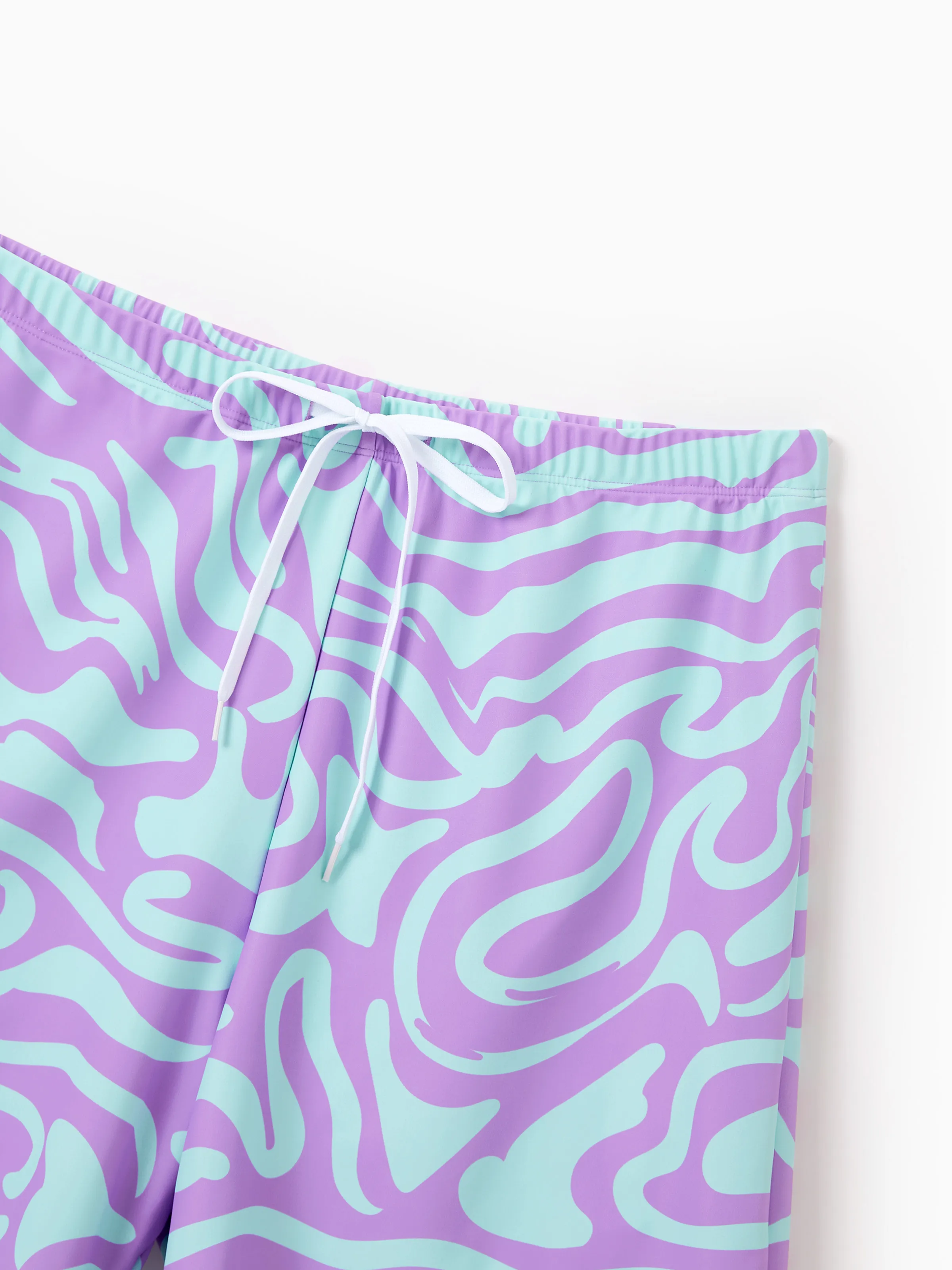 Daddy & Son Trendy Purple & Blue Wave Print Swim Trunks Purple - Image 2