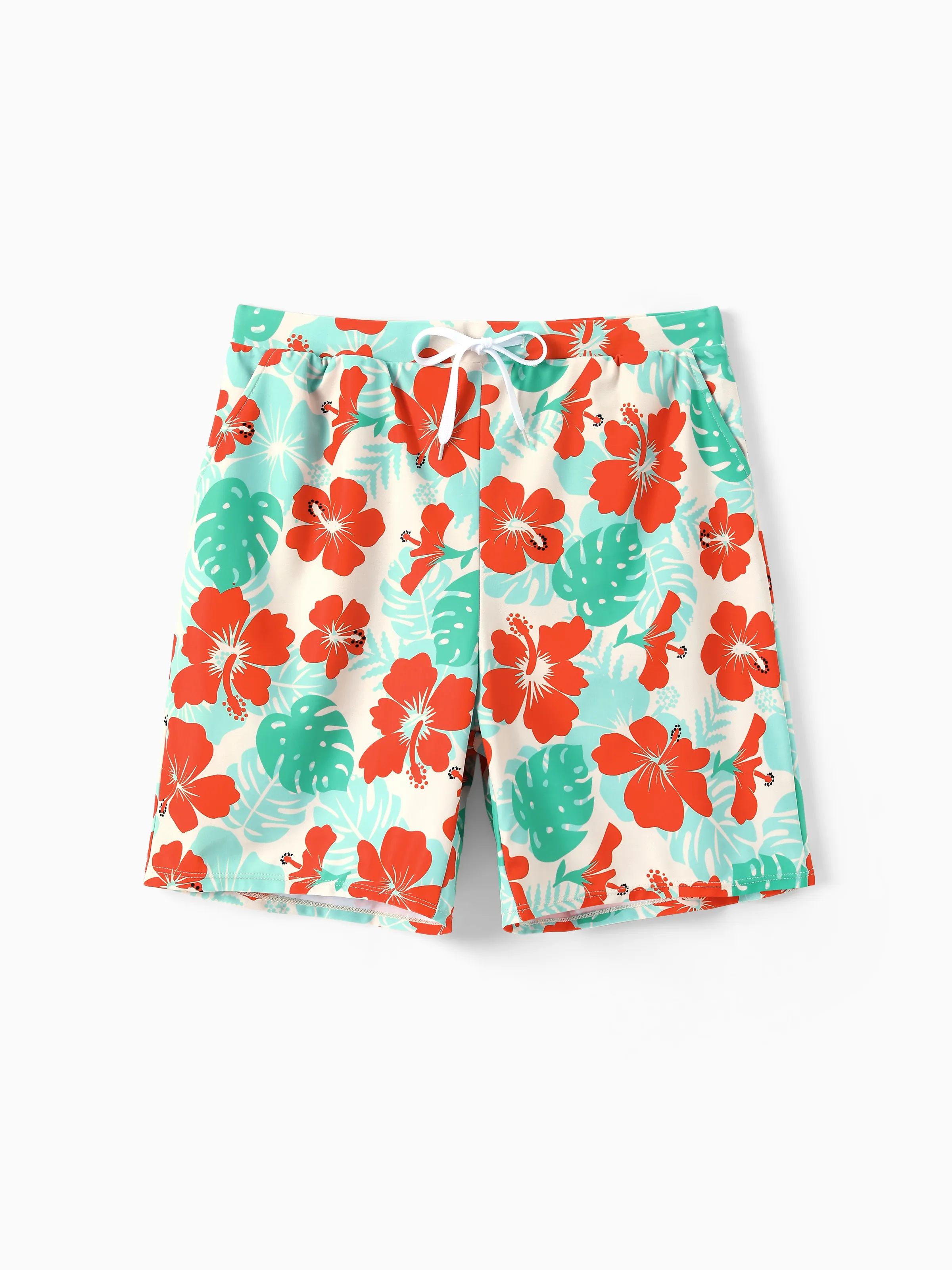Daddy & Son Tropical Floral Print Swim Trunk or Ruffle Trim Bikini with Optional Beach Cover-Up Dress Orange - Image 8