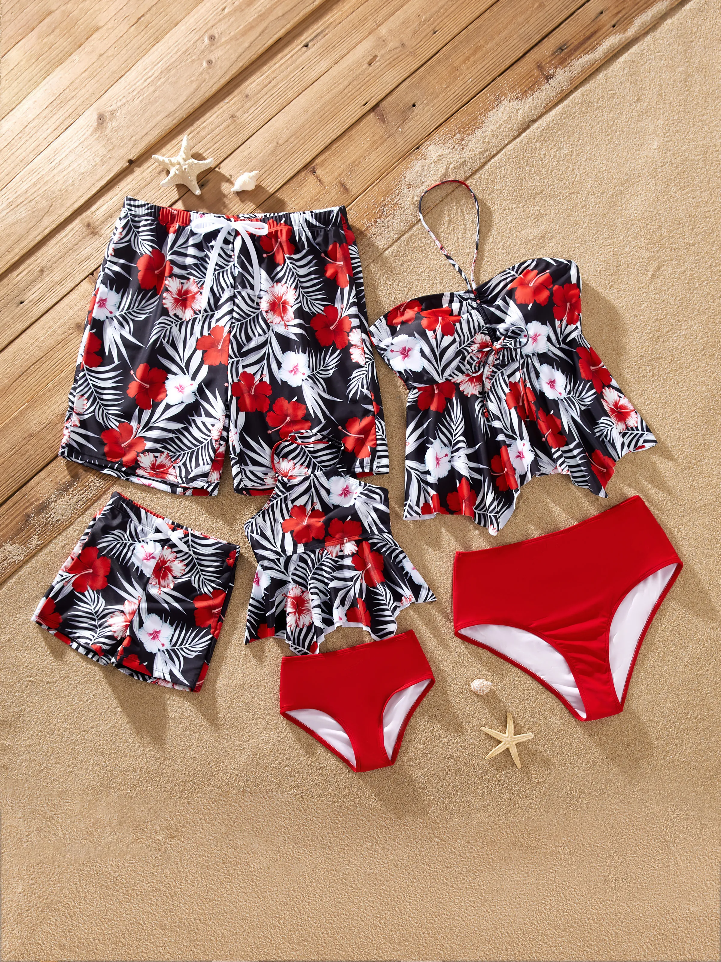 Daddy & Son Tropical Floral Swim Trunk Black - Image 3