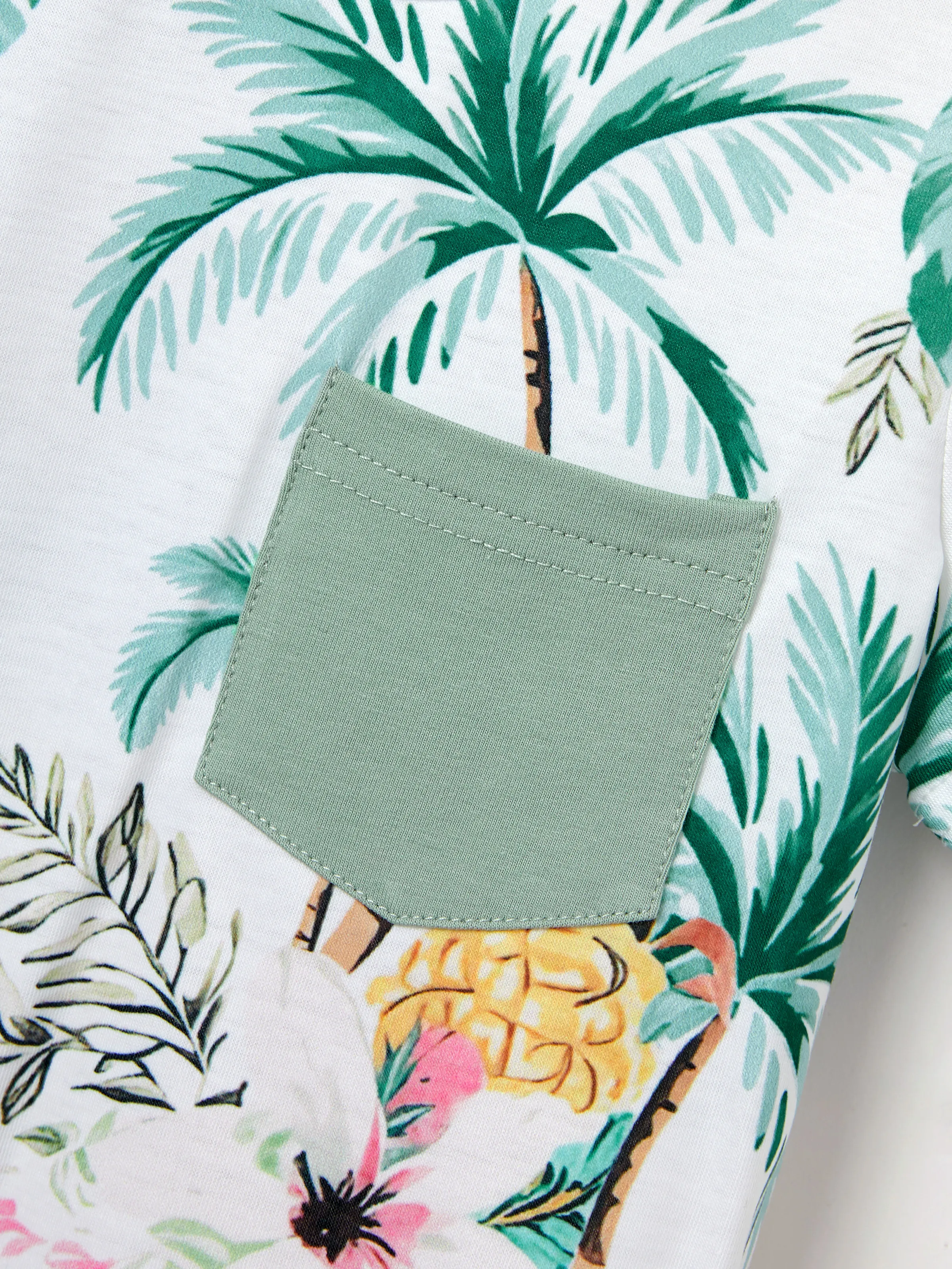 Daddy & Son Tropical Print Outfits,Dad/Kids Cotton T-Shirt Set Green - Image 17