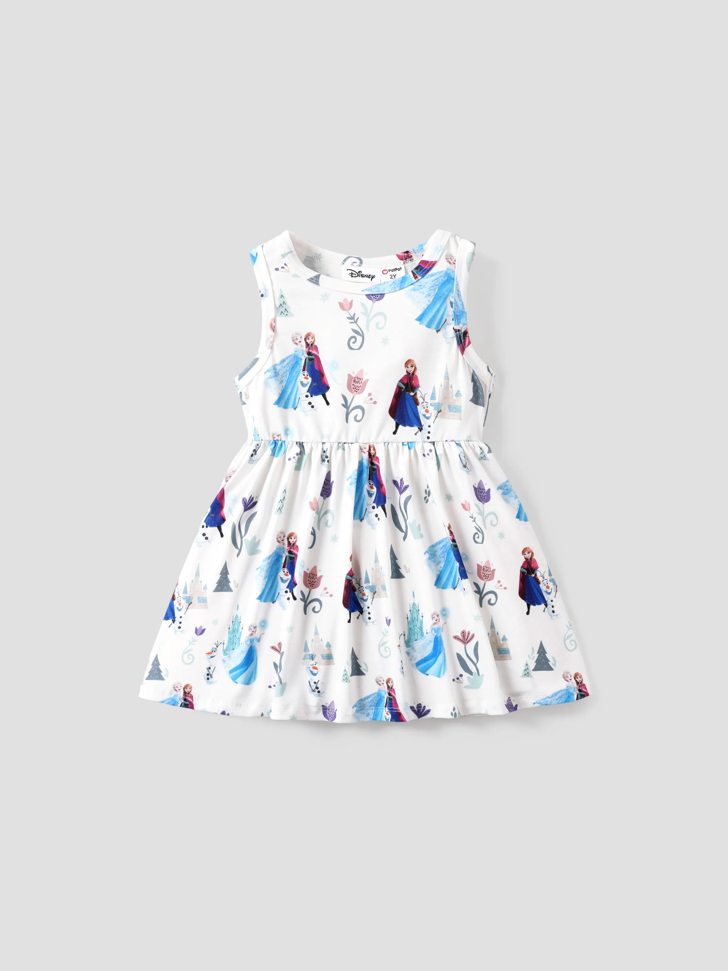 Disney Frozen Elsa & Anna 1pc Naia™ Character Print Ruffled/Sleeveless Dress White