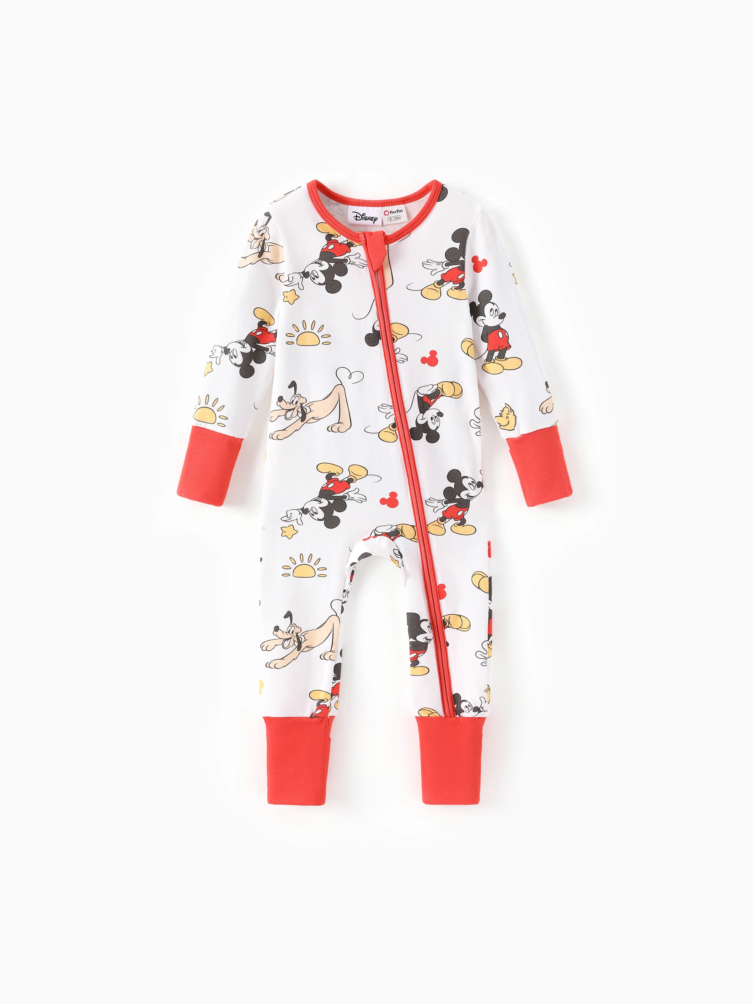 Disney Mickey and Friends Baby Boy Organic Cotton Colorblock Ribbed Cuffs Jumpsuit Pink Red
