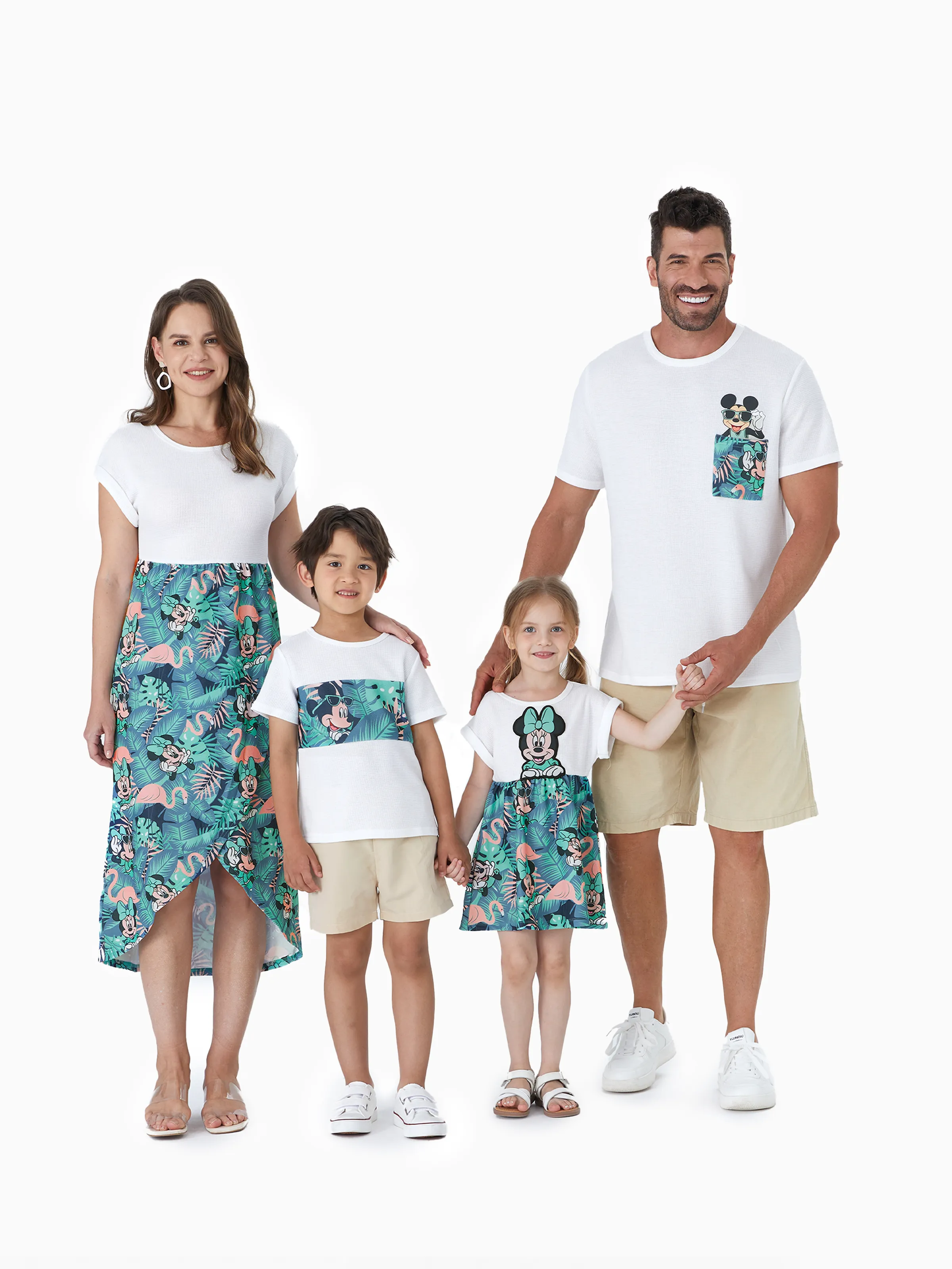 Disney Mickey and Friends Mommy & me Tropical Botanical Print Waffle Fabric Dress greenwhite - Image 3