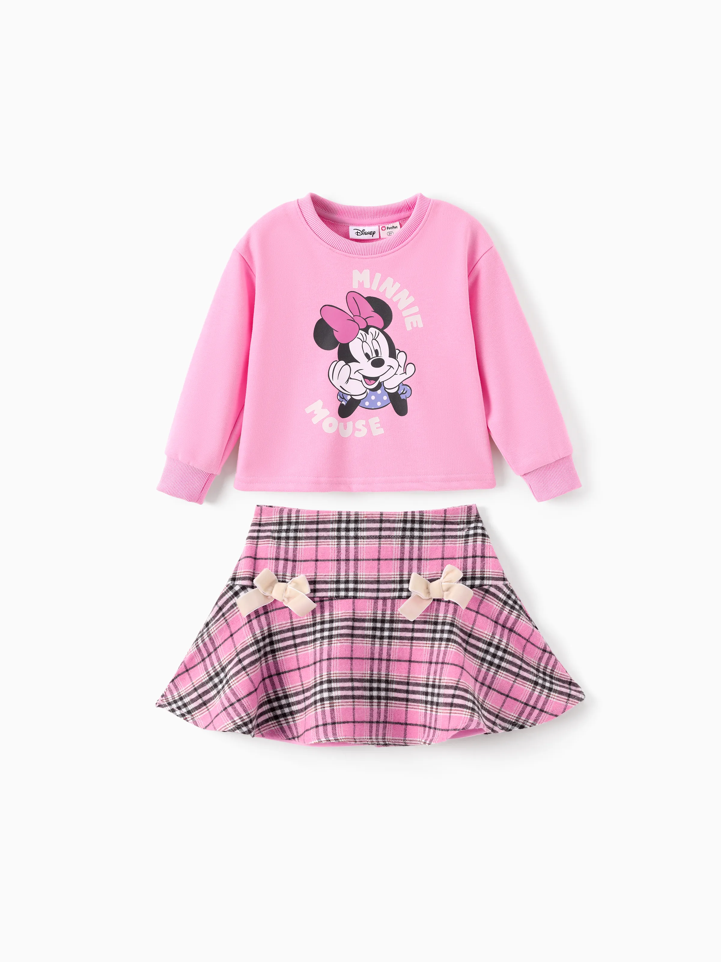 Disney Mickey and Friends Toddler/Kid Girl 2pcs Minnie Mouse Plaid Print with Bows Skirt Set Pink Pink