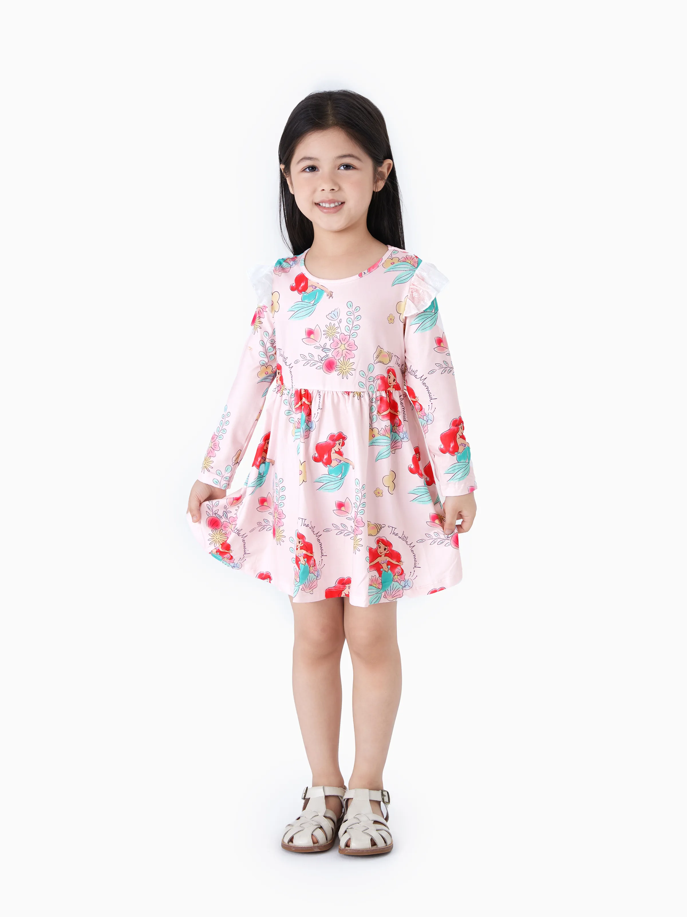 Disney Princess Baby Girl Ariel Print Ruffled Dress Pink - Image 2