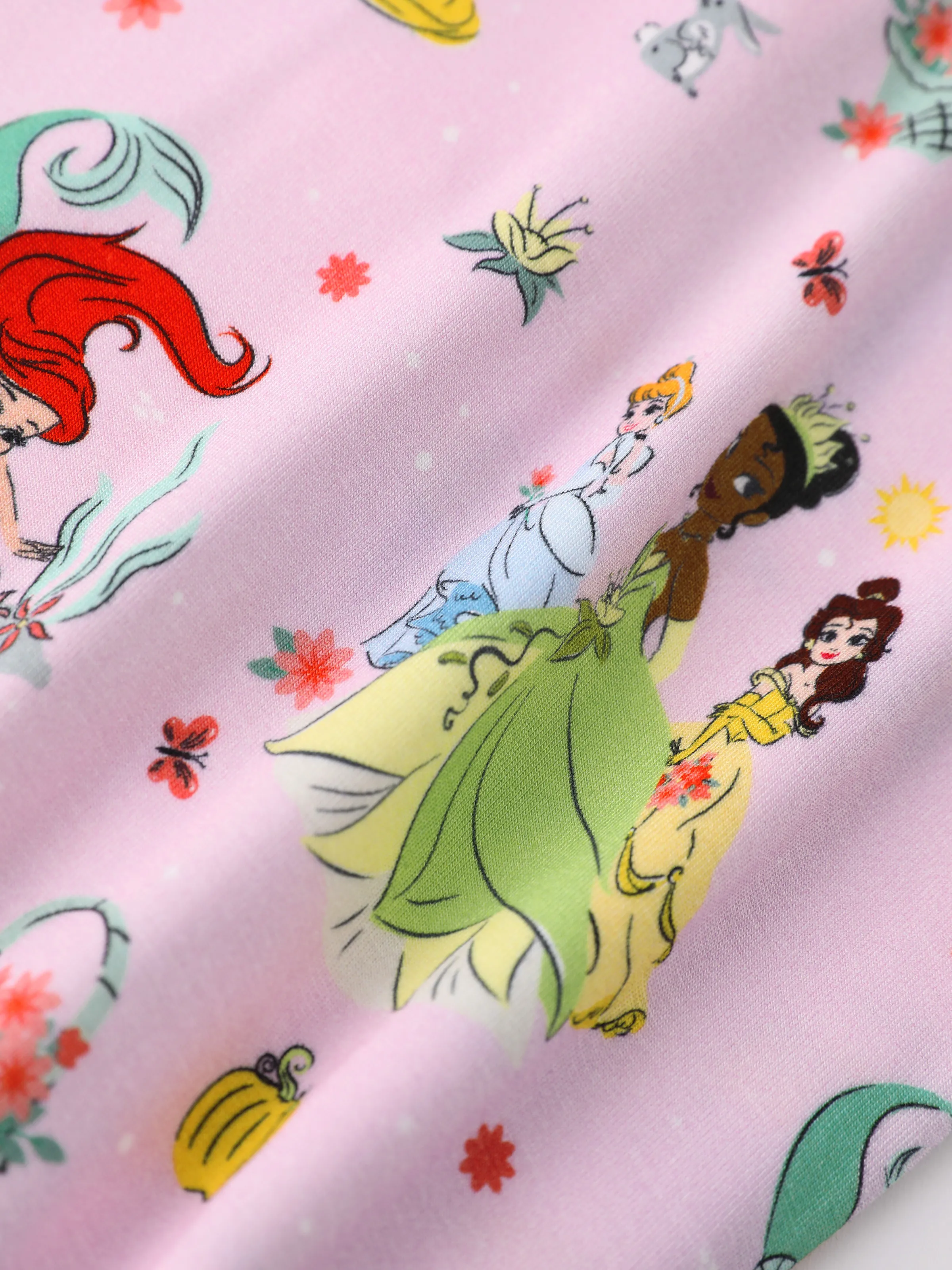 Disney Princess Bamboo Baby Girl Ariel/Belle/Tiana 2-Way Zip Onesies Anti Slip Long-sleeve Footie Pink - Image 8