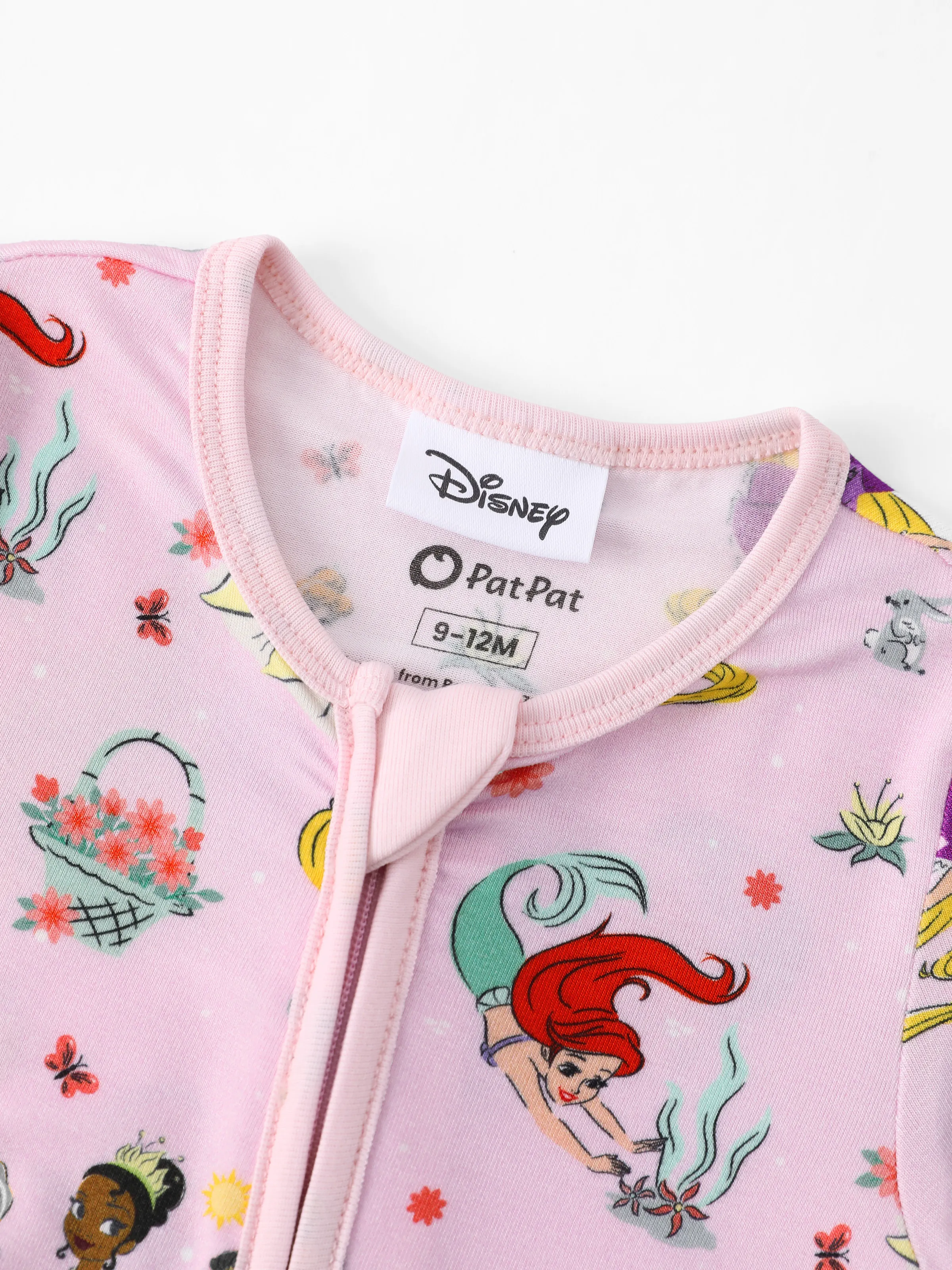 Disney Princess Bamboo Baby Girl Ariel/Belle/Tiana 2-Way Zip Onesies Anti Slip Long-sleeve Footie Pink - Image 9