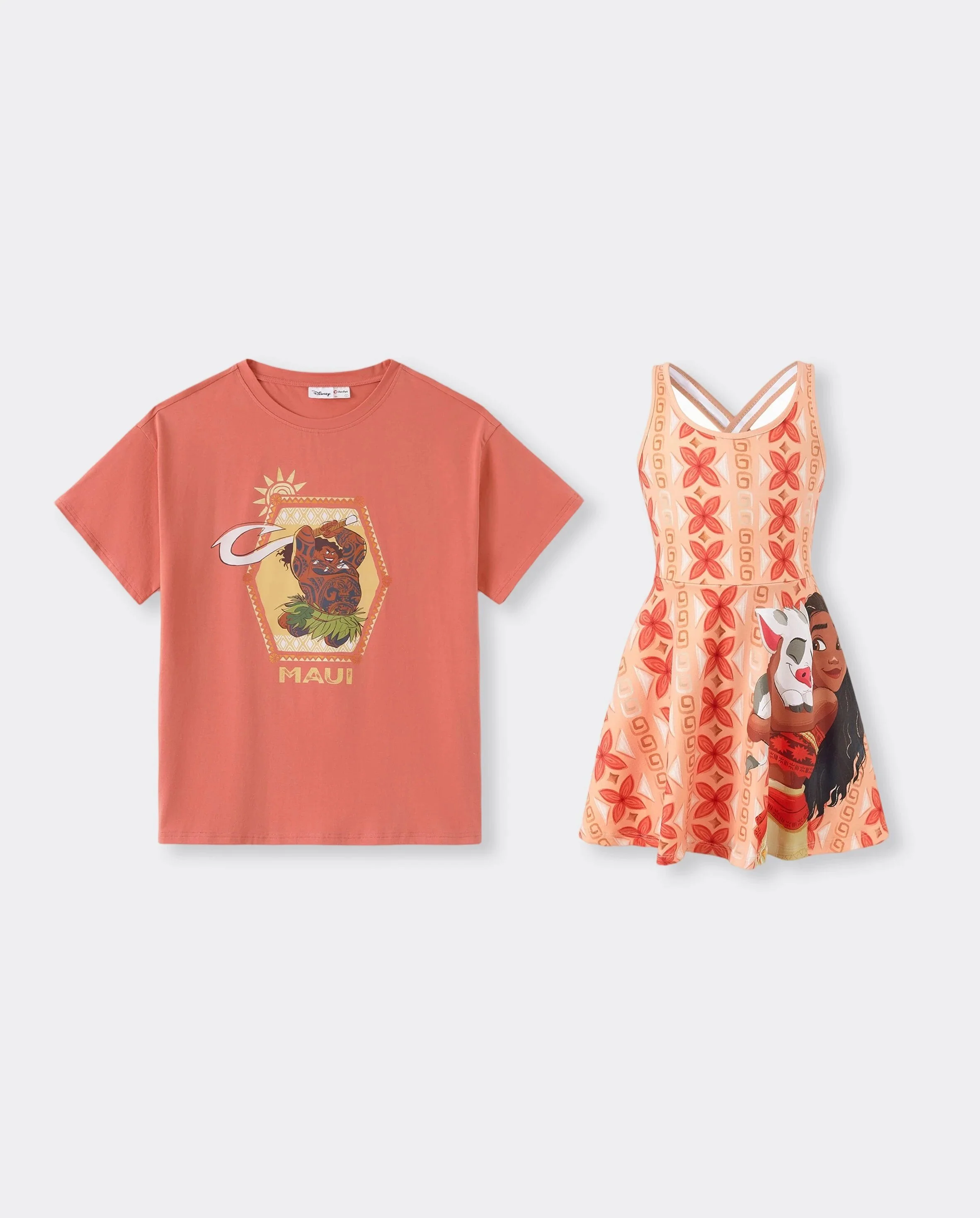 Disney Princess Daddy & Daughter Moana Sporty Dress with Built-in Shorts & Pockets/ Cotton Top Orange