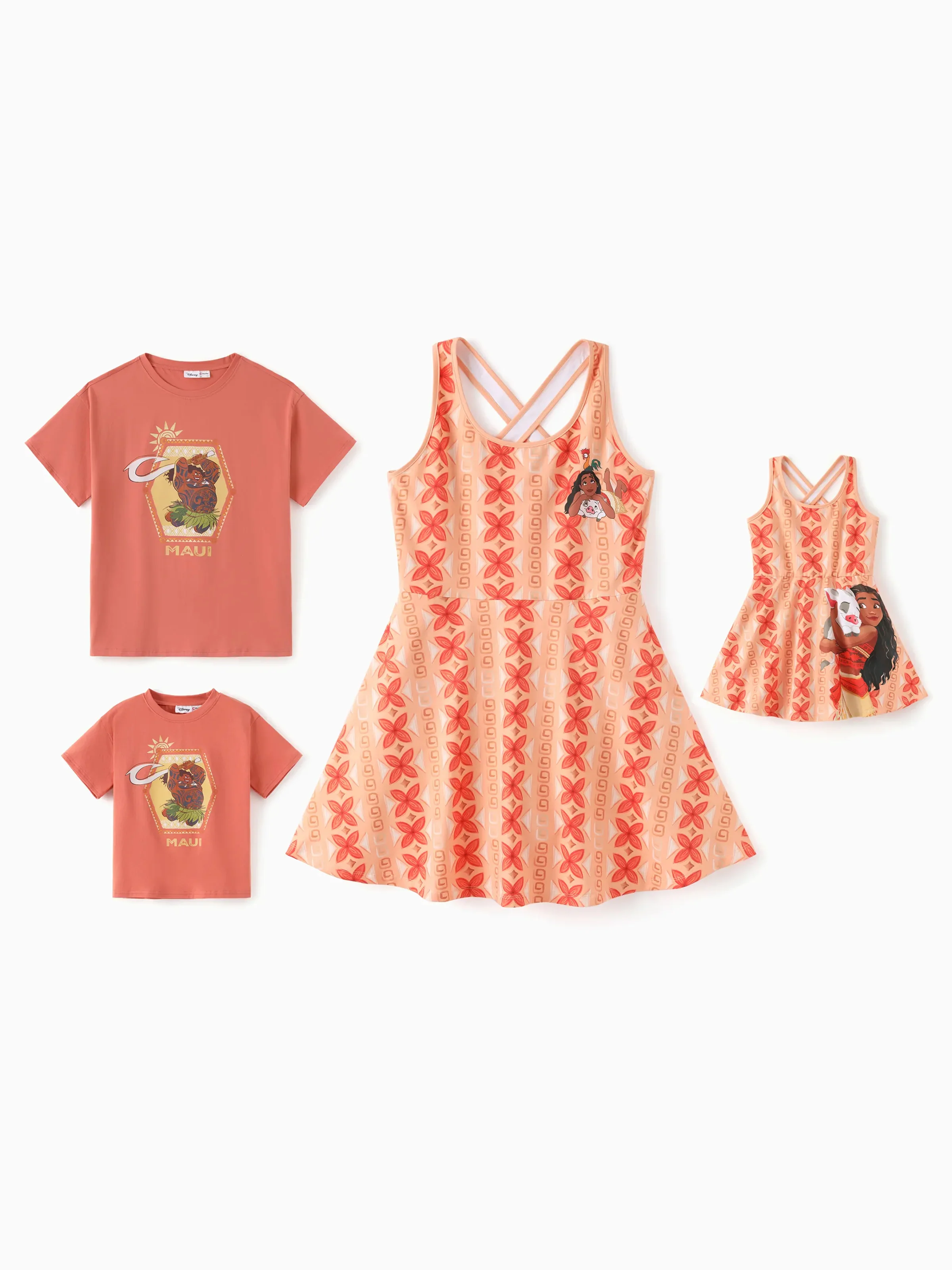 Disney Princess Matching Family Moana Sporty Dress with Built-in Shorts & Pockets/ Cotton Top Orange