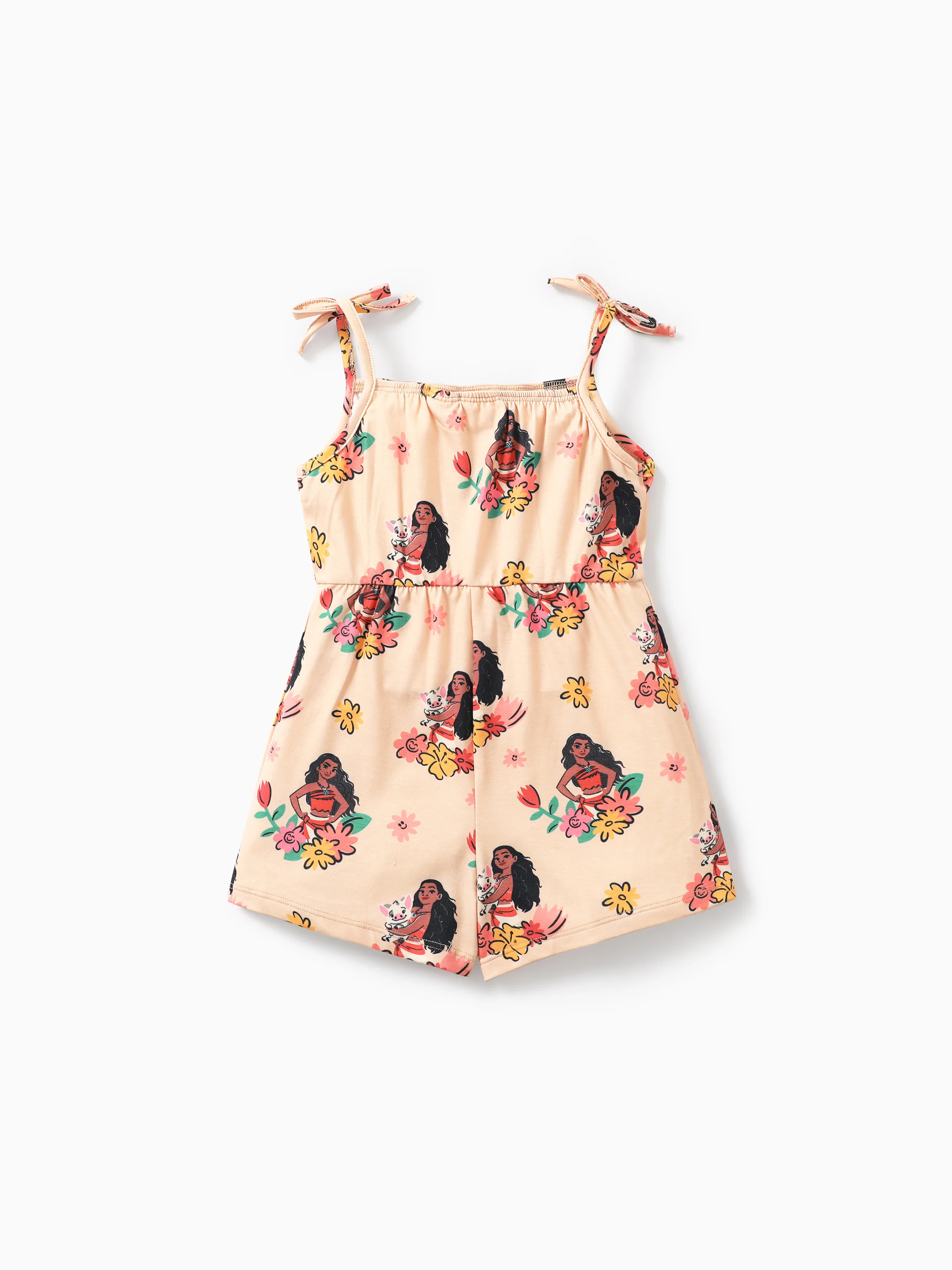 Disney Princess Moana Toddler Girl Naia™ Character Floral Print Spaghetti Strap Romper Khaki