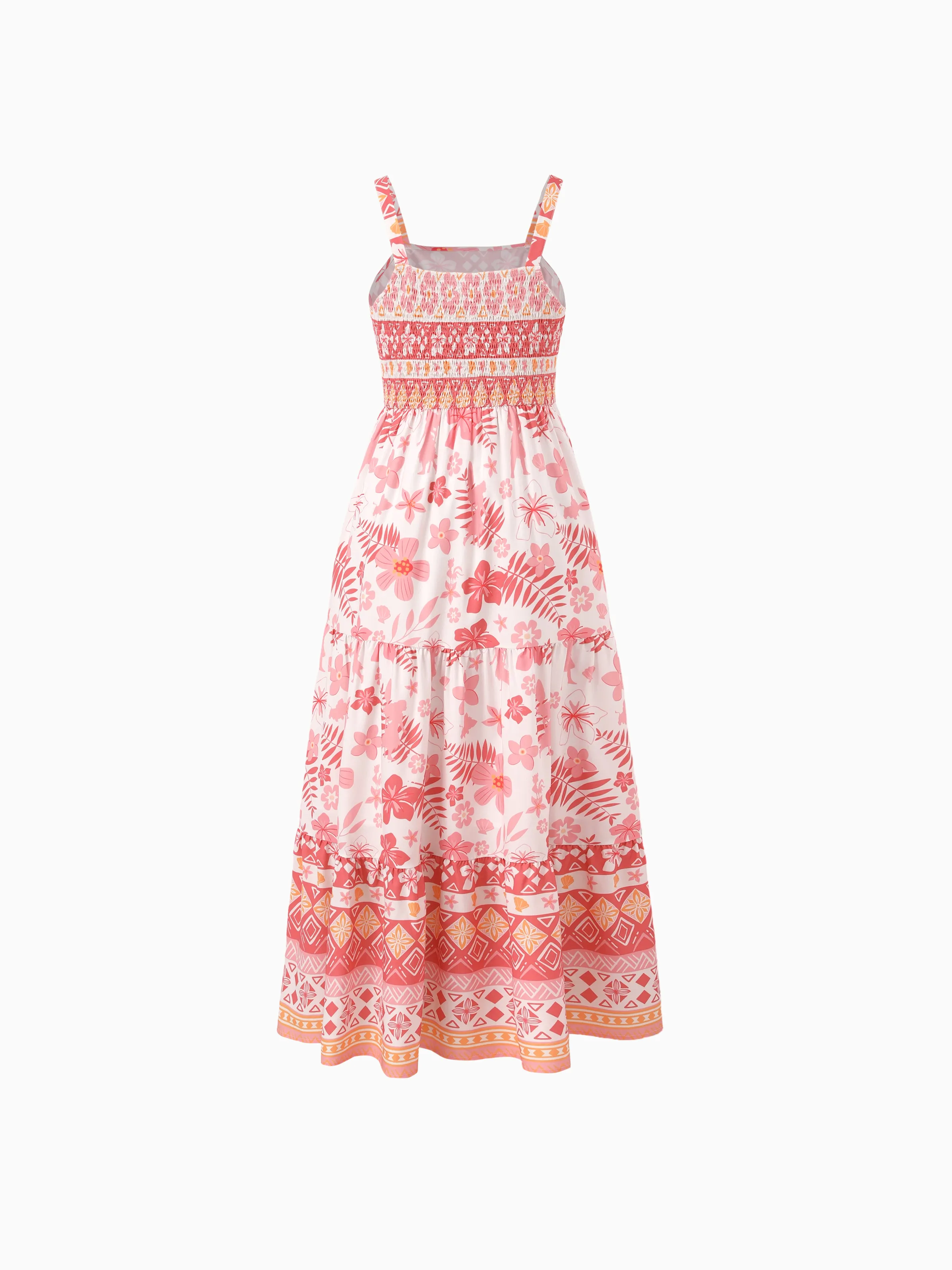 Disney Princess Mommy and Me Moana Floral Dresses with Ruffle Straps for Summer Family Outings & Photos Pink - Image 4