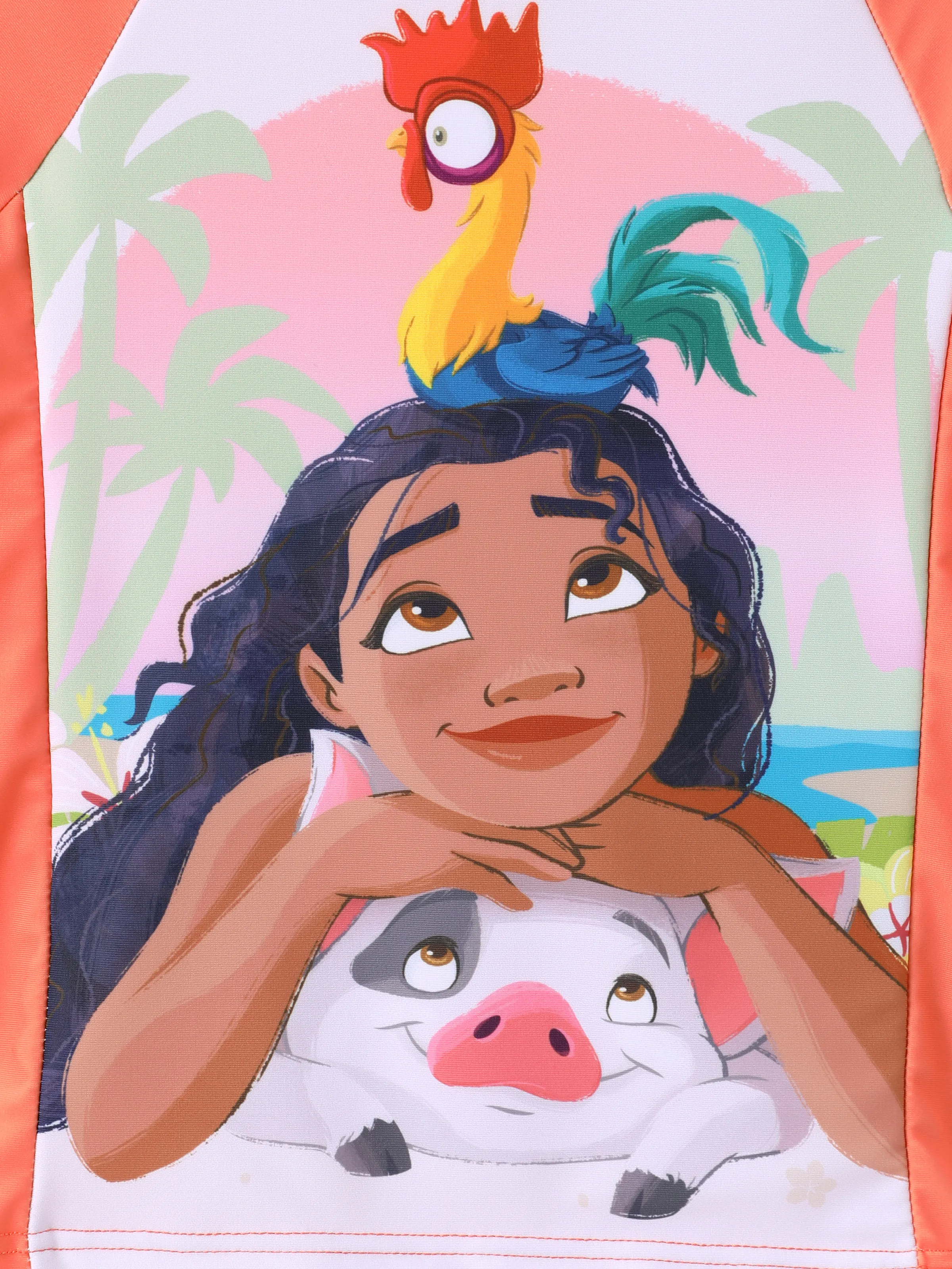 Disney Princess Toddler Girl 2pcs Moana Floral Print Colorblock Short-sleeve Top and Trunks UPF 50+ Swimsuit Set Orange - Image 2