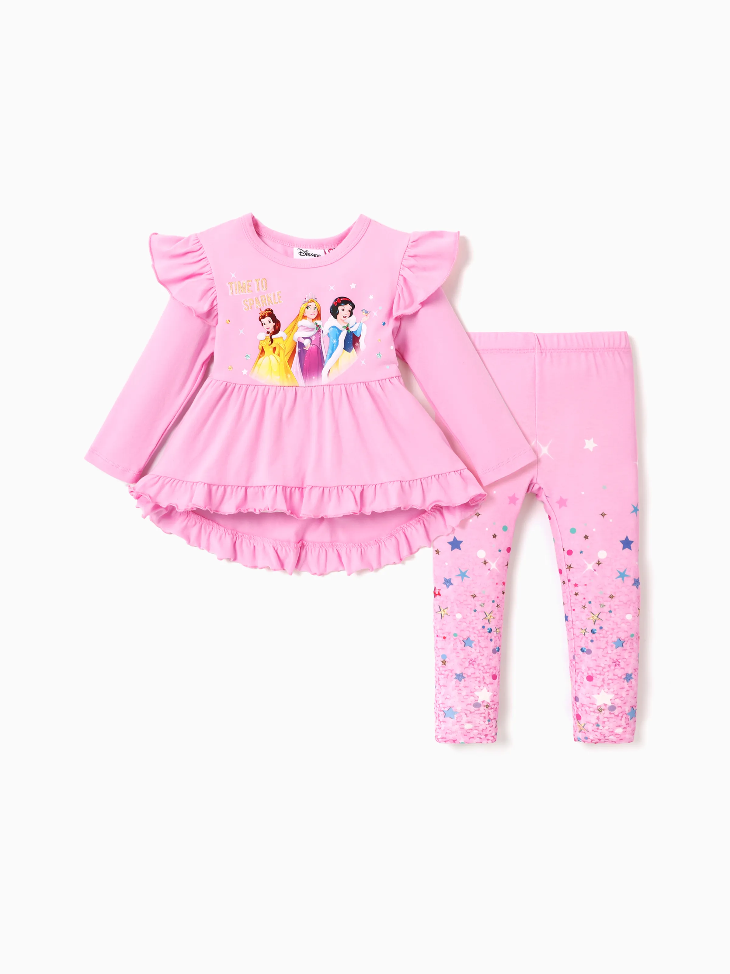 Disney Princess Toddler Girl 2pcs Ruffled Long-sleeve Top and Sequins Pants Set Pink