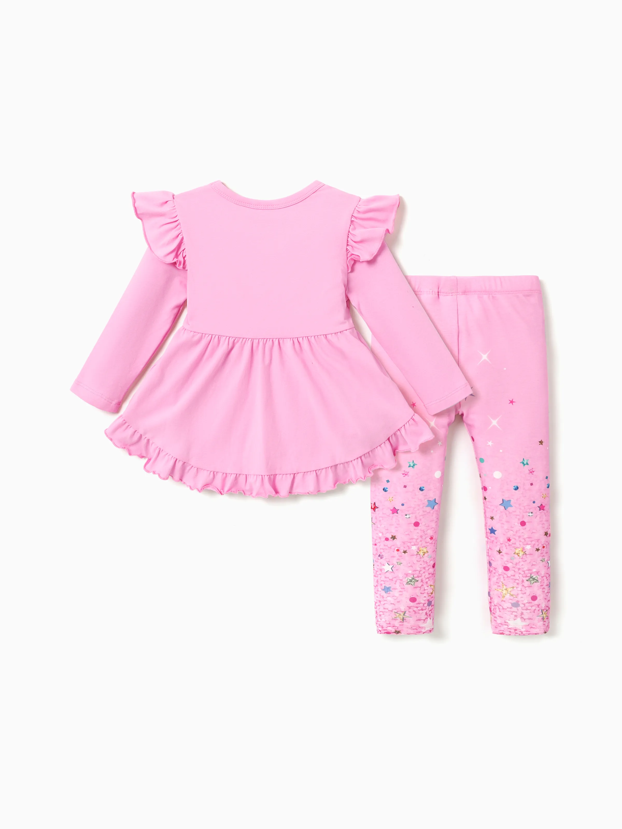 Disney Princess Toddler Girl 2pcs Ruffled Long-sleeve Top and Sequins Pants Set Pink - Image 2