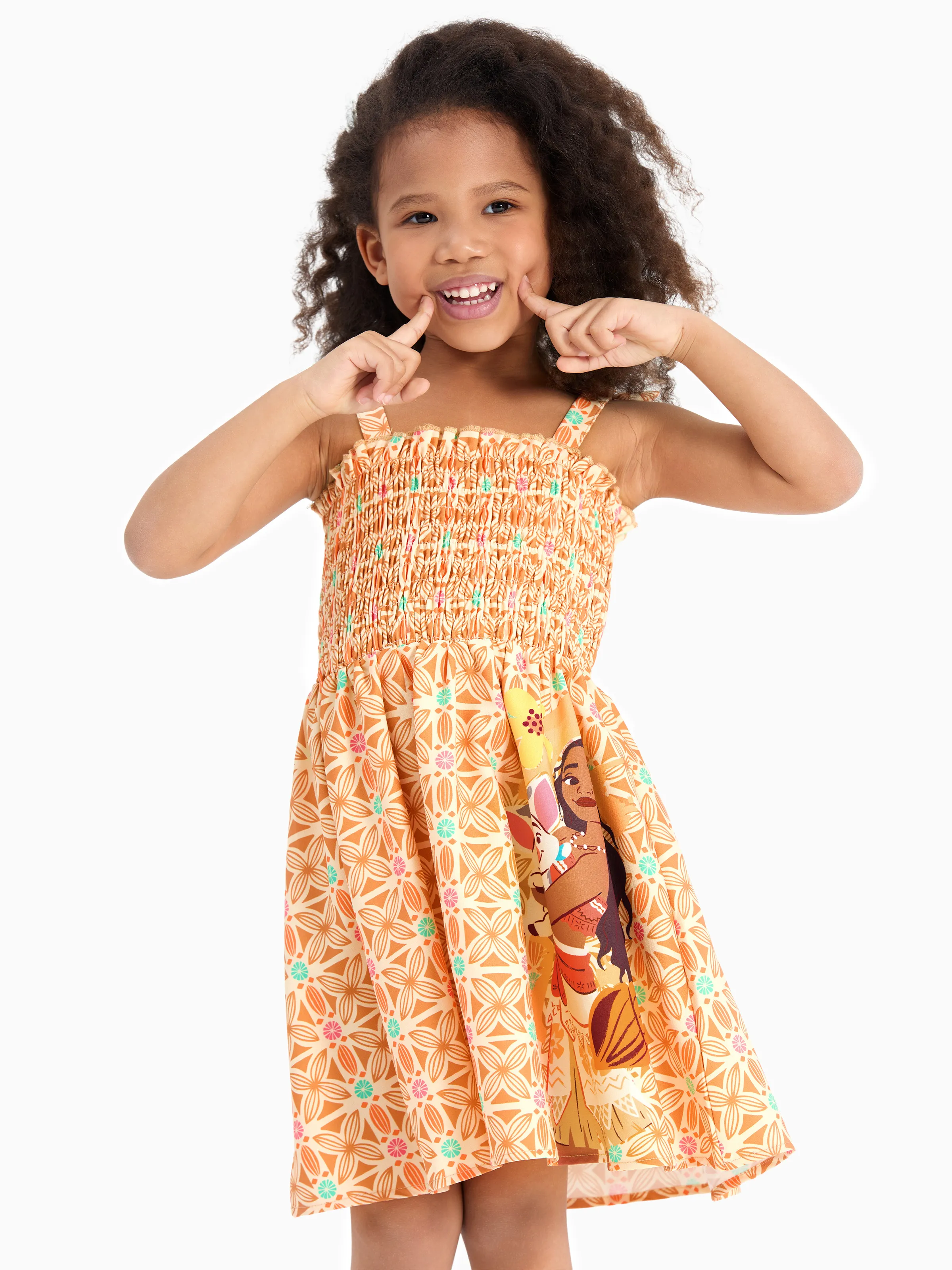 Disney Princess Toddler Girl Moana Smocking Dress Orange - Image 2