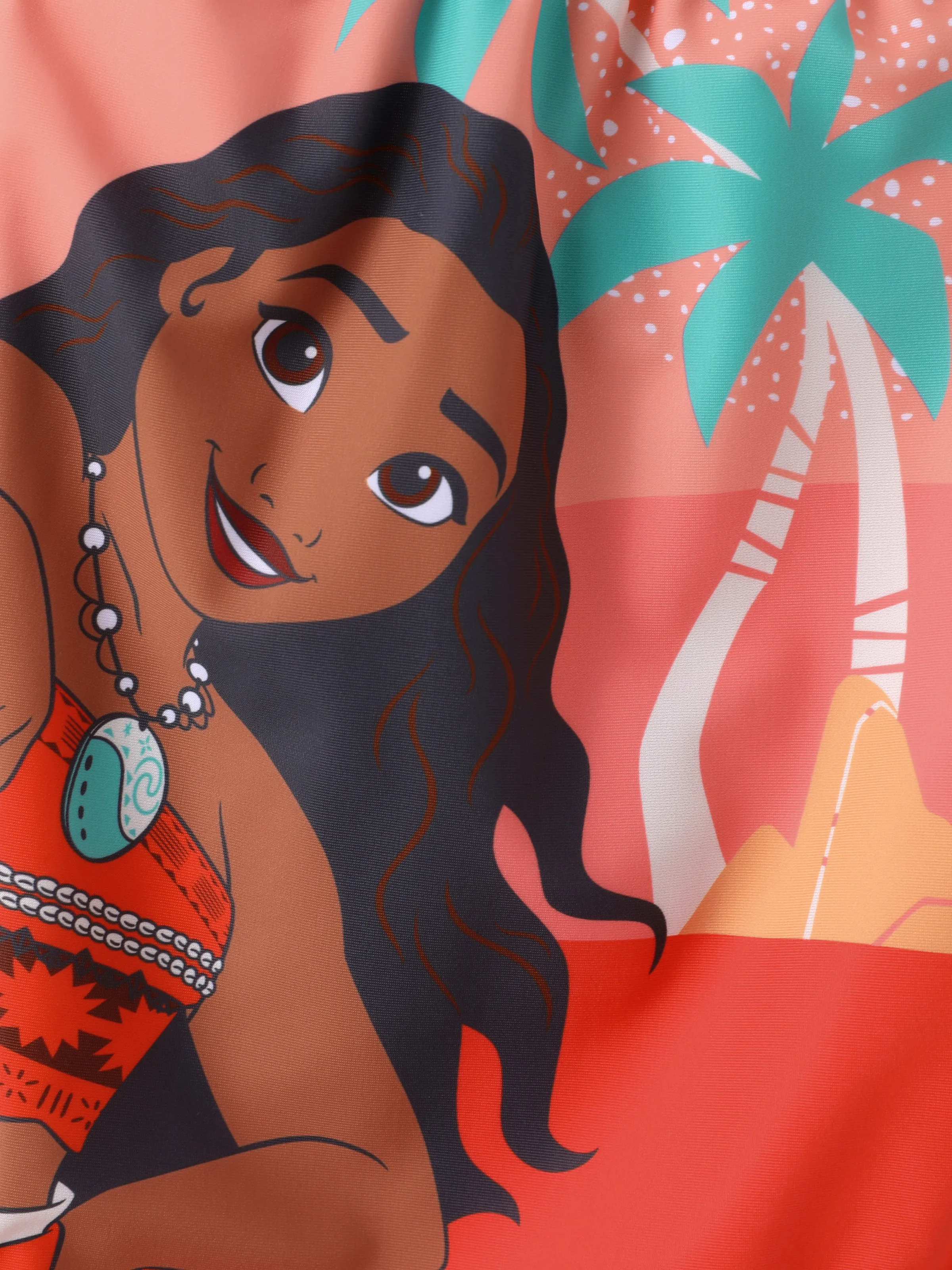 Disney Princess Toddler/Kid Girl Moana UPF50+ Big Pattern /Floral Allover Print Off-shoulder Swimsuit Coral Coral - Image 2