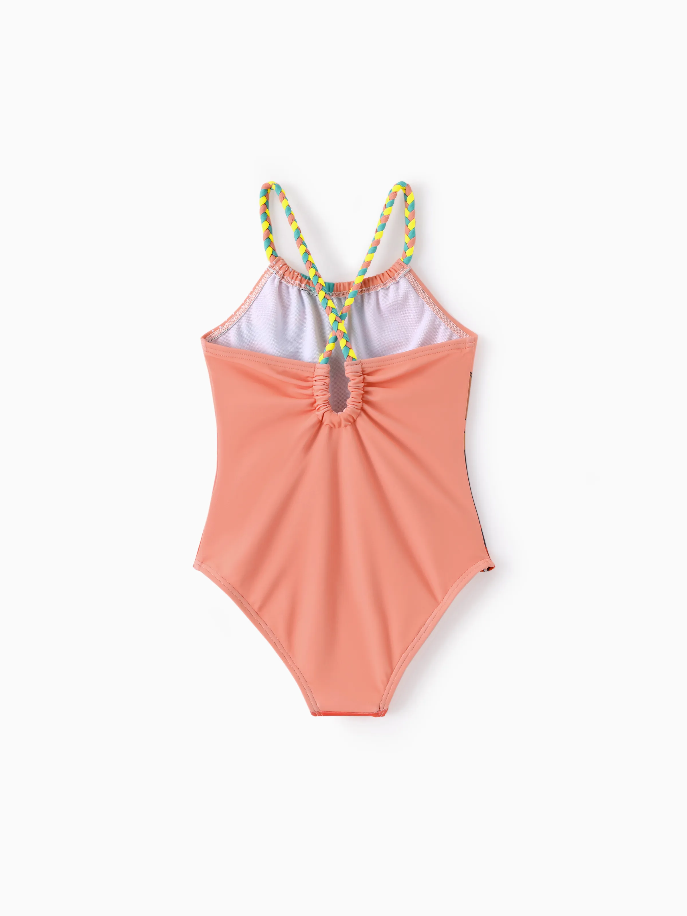 Disney Princess Toddler/Kid Girl Moana UPF50+ Big Pattern /Floral Allover Print Off-shoulder Swimsuit Coral Coral - Image 3
