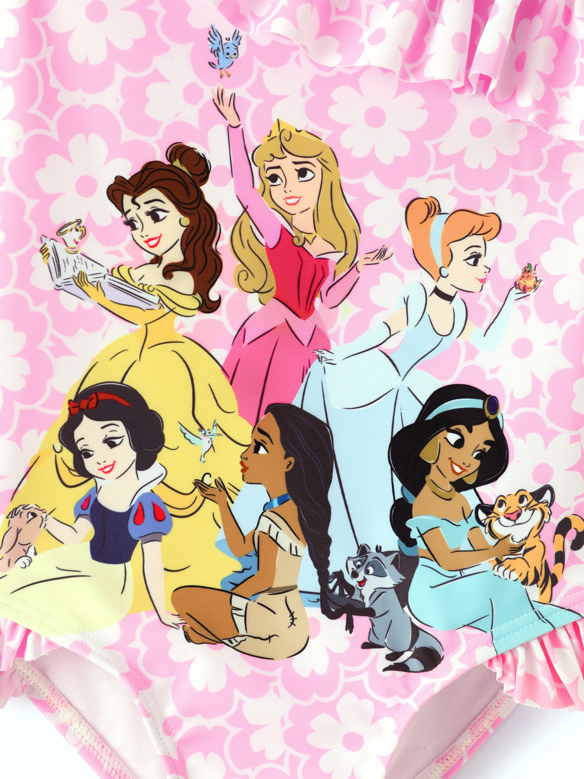 Disney Princess Toddler/Kid Girl Snow White/Cinderella/Aurora/Belle/Jasmine/ UPF50+ Ruffled One-shoulder Swimsuit Pink - Image 2